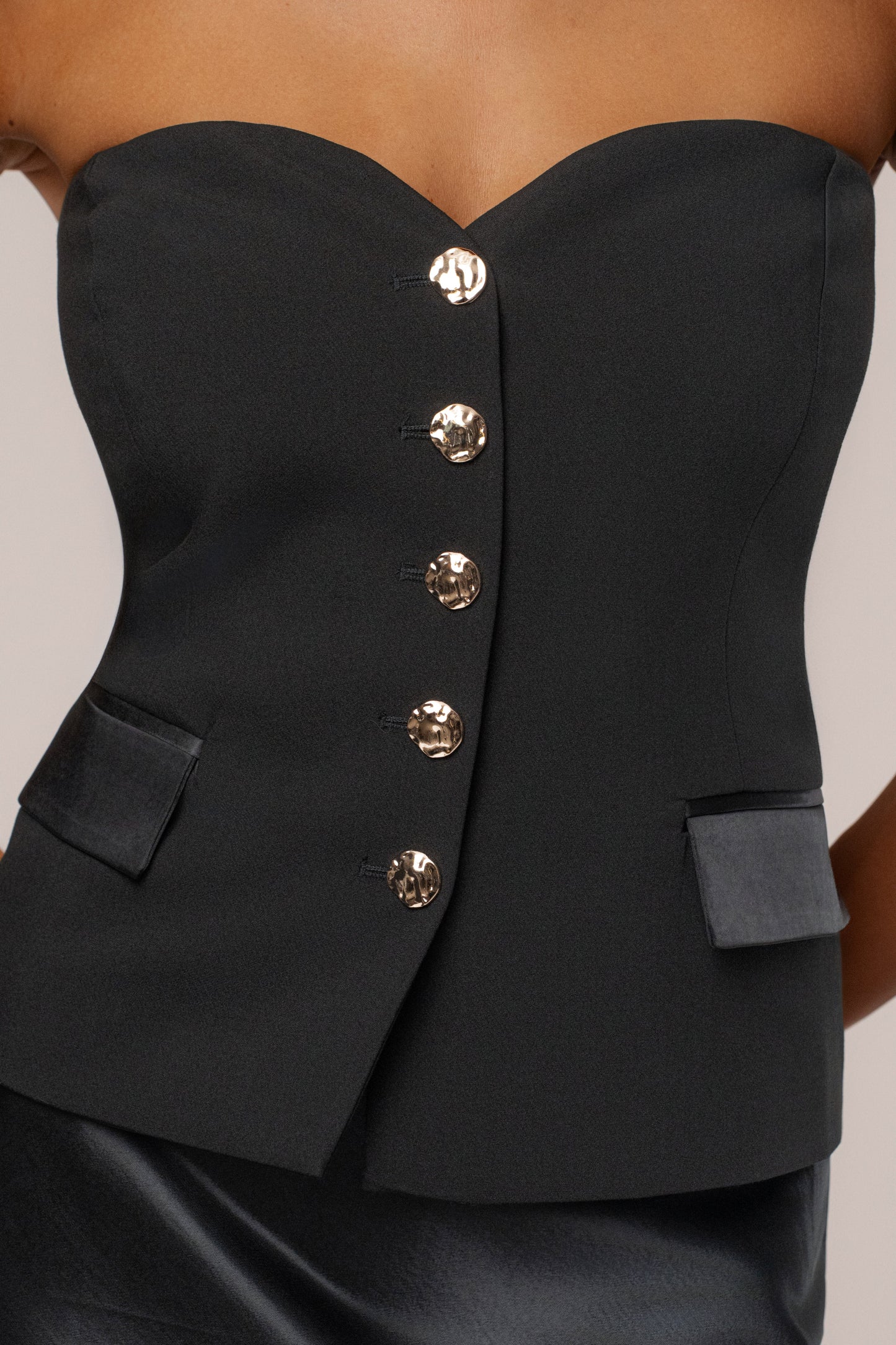 Black Button Front Vest JLUXLABEL