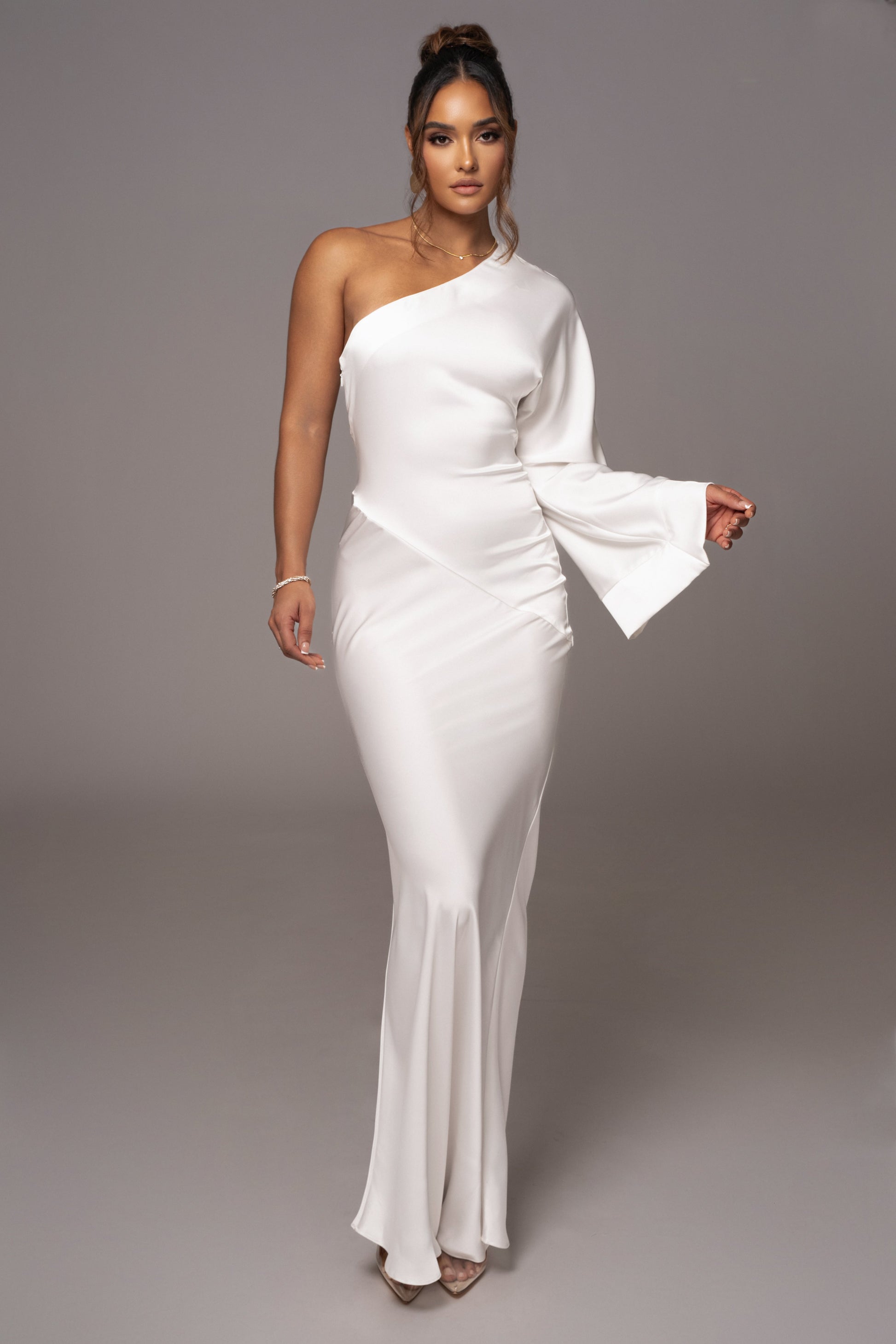 Ivory Femme Drape Maxi Dress JLUXLABEL