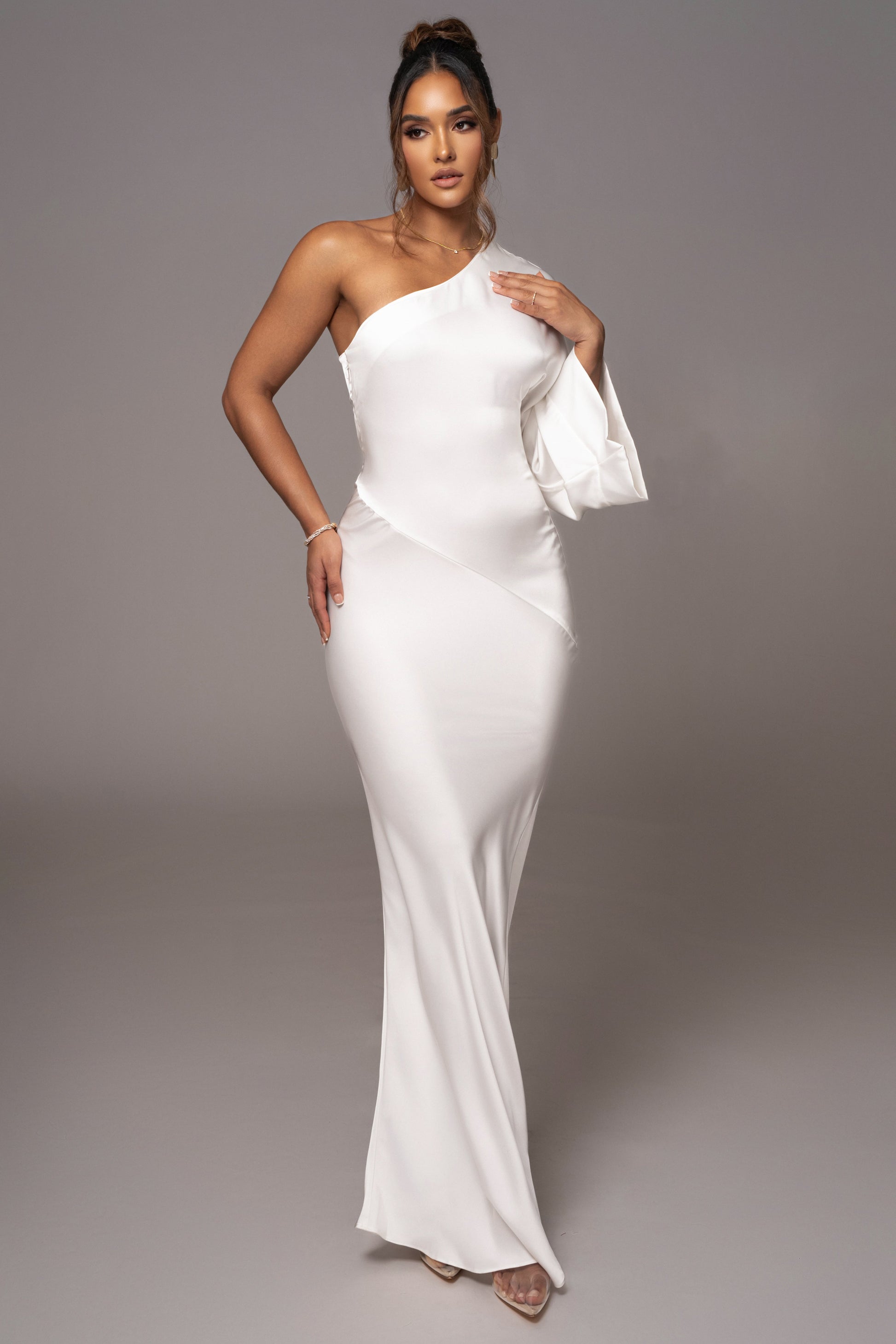 Ivory Femme Drape Maxi Dress JLUXLABEL