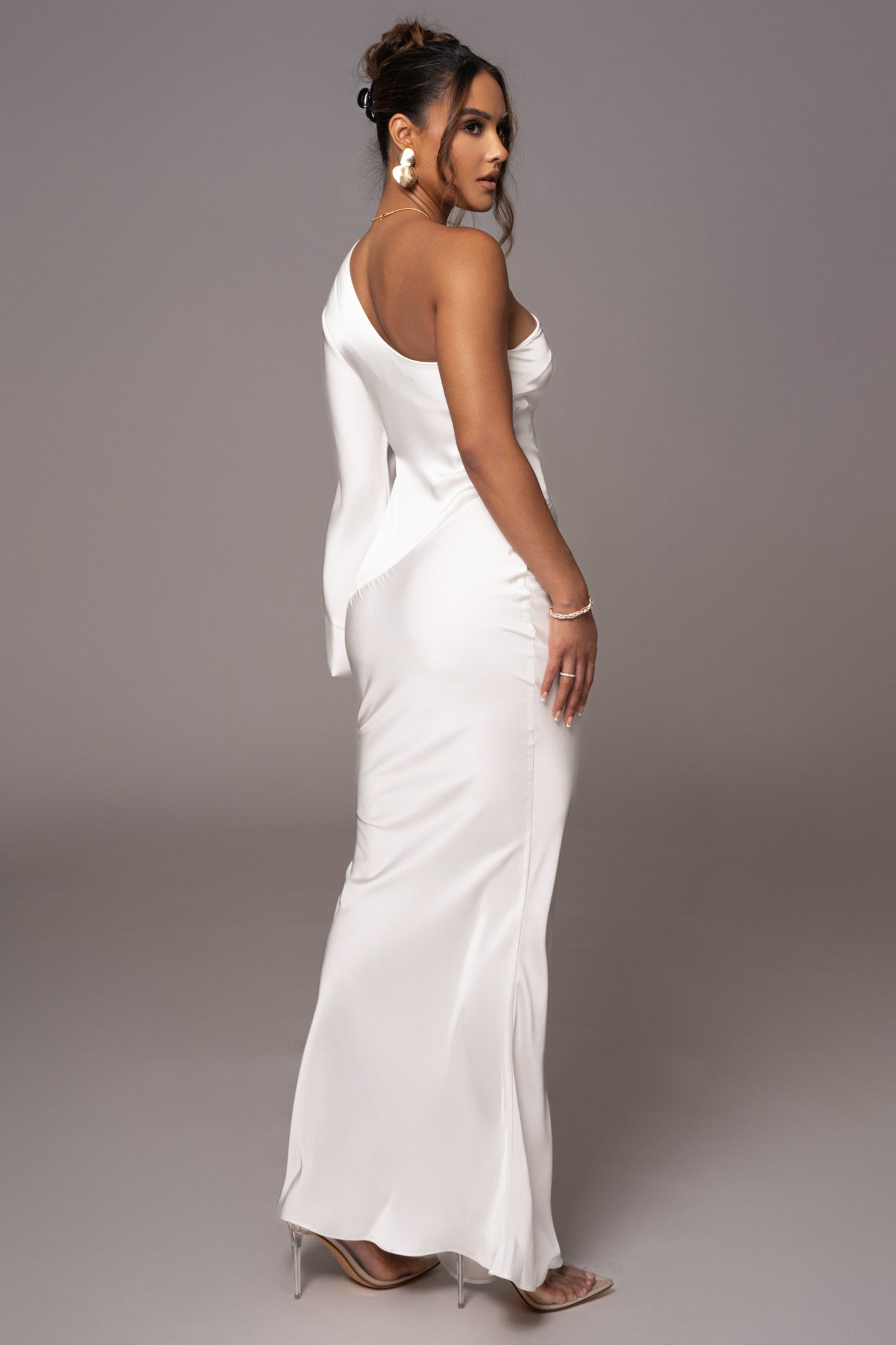 Ivory Femme Drape Maxi Dress JLUXLABEL
