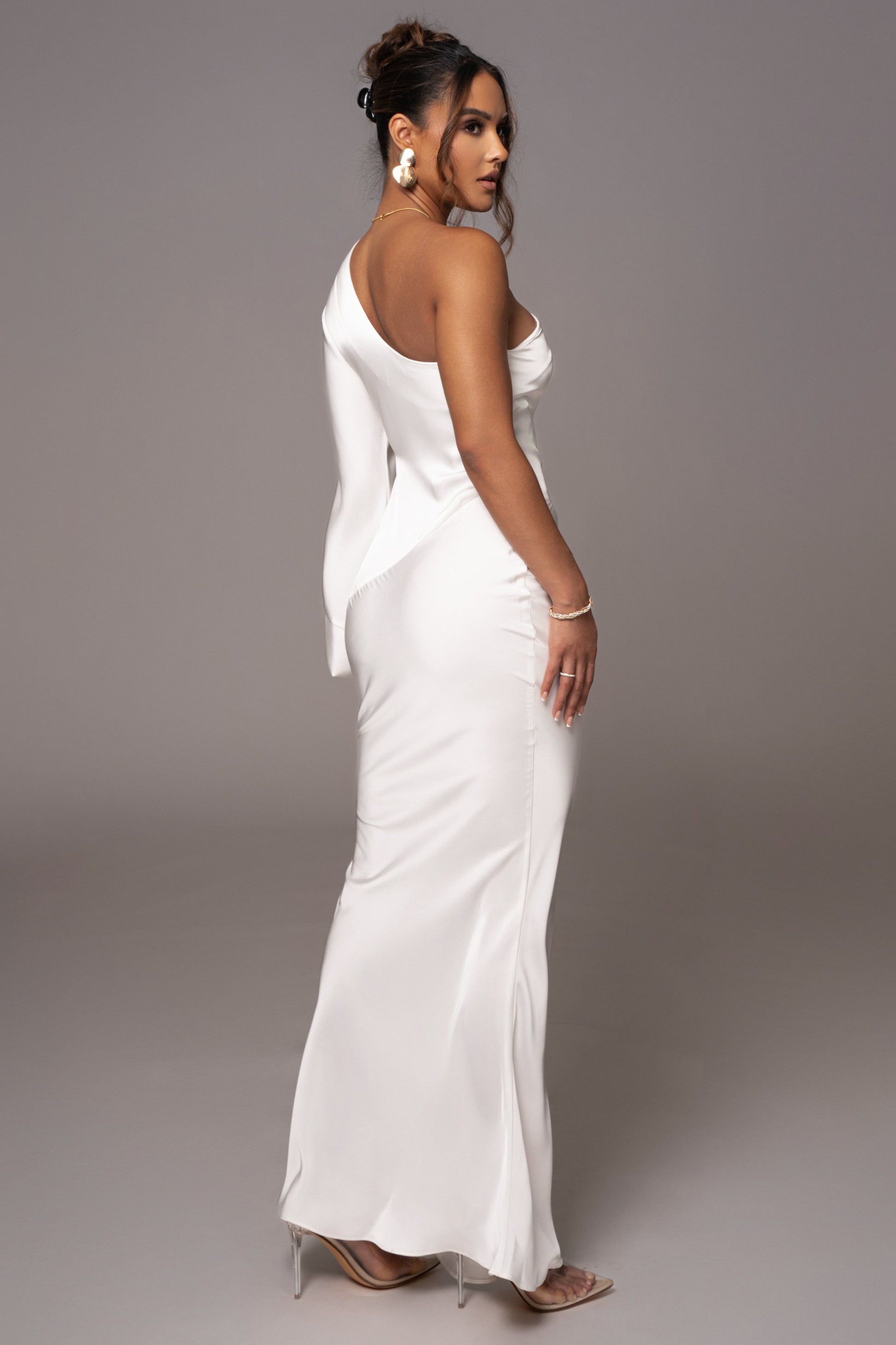 Ivory Femme Drape Maxi Dress JLUXLABEL