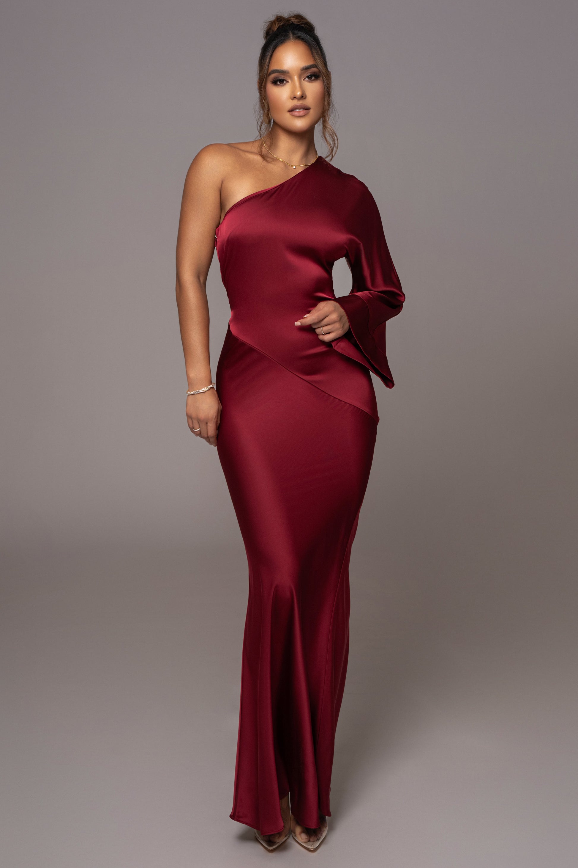 Red Femme Drape Maxi Dress JLUXLABEL