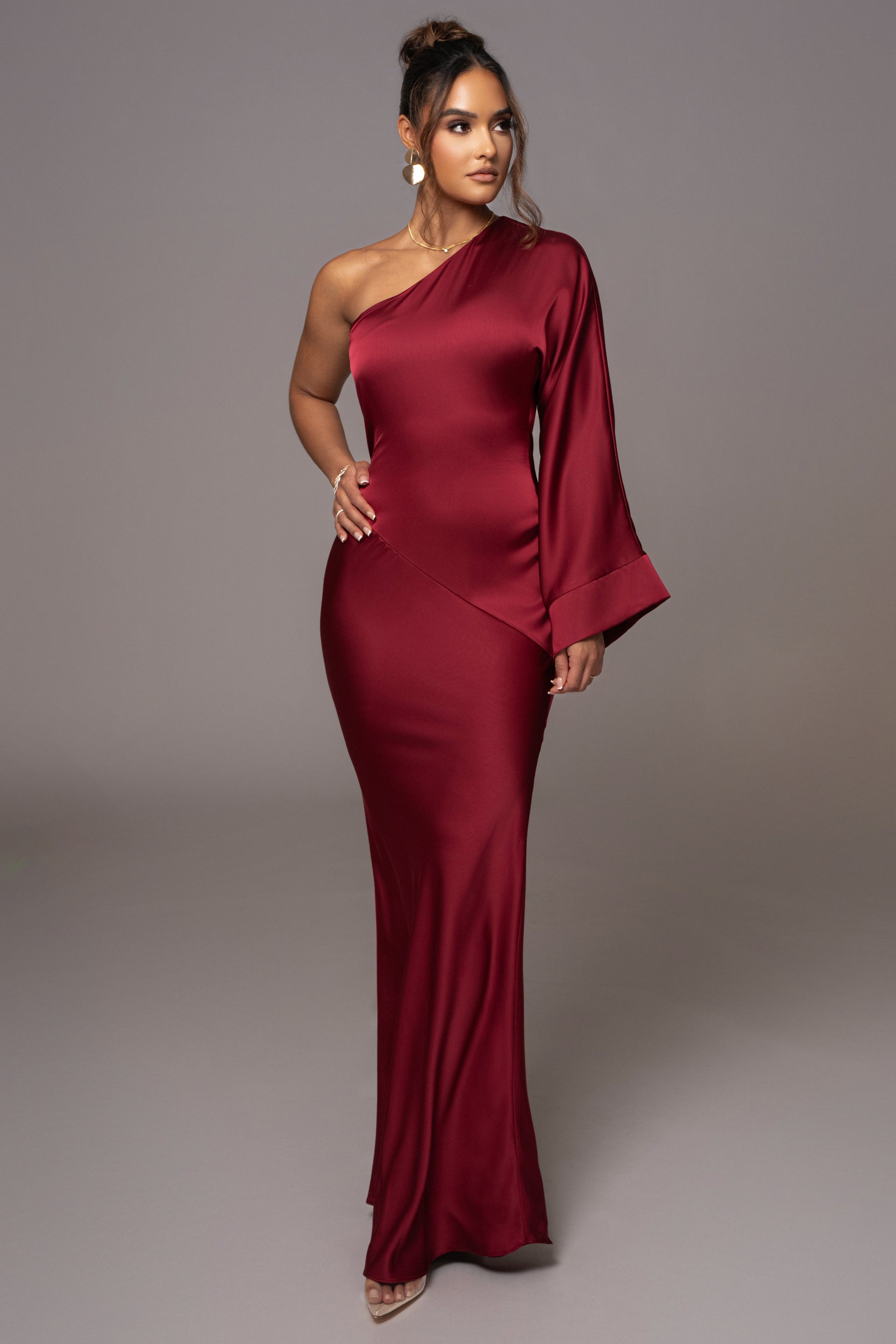 Red Femme Drape Maxi Dress JLUXLABEL