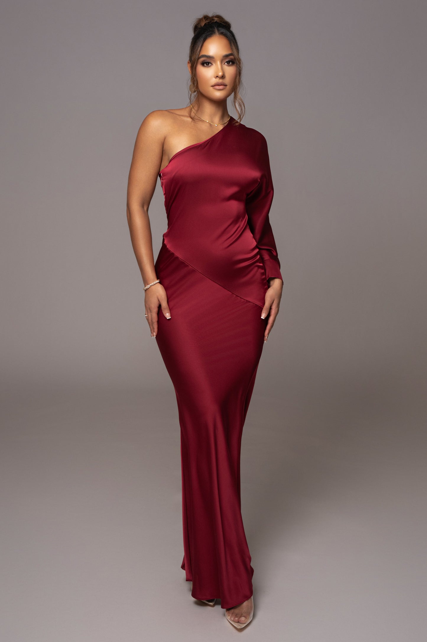 Red Femme Drape Maxi Dress JLUXLABEL