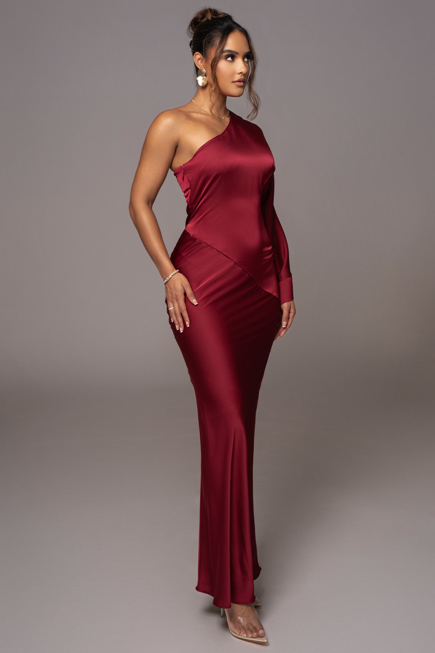 Red Femme Drape Maxi Dress JLUXLABEL