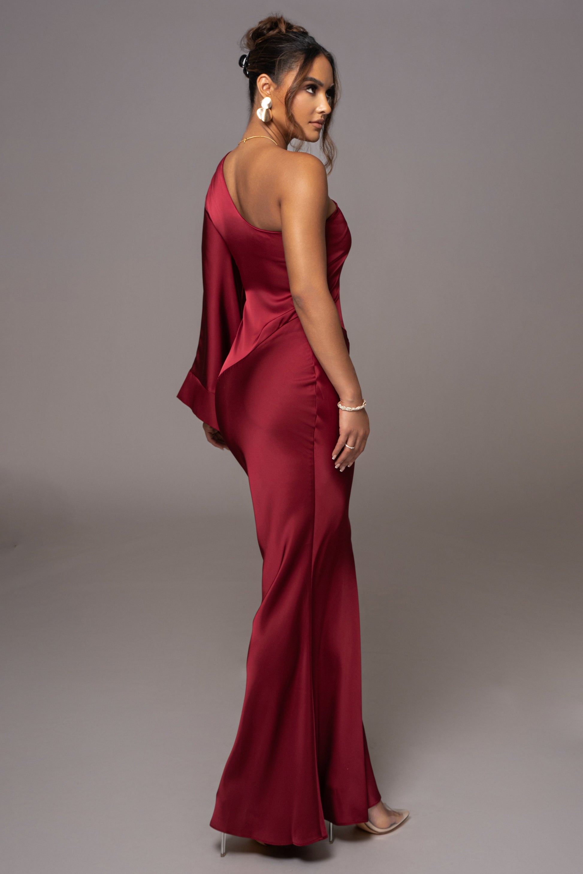 Red Femme Drape Maxi Dress JLUXLABEL