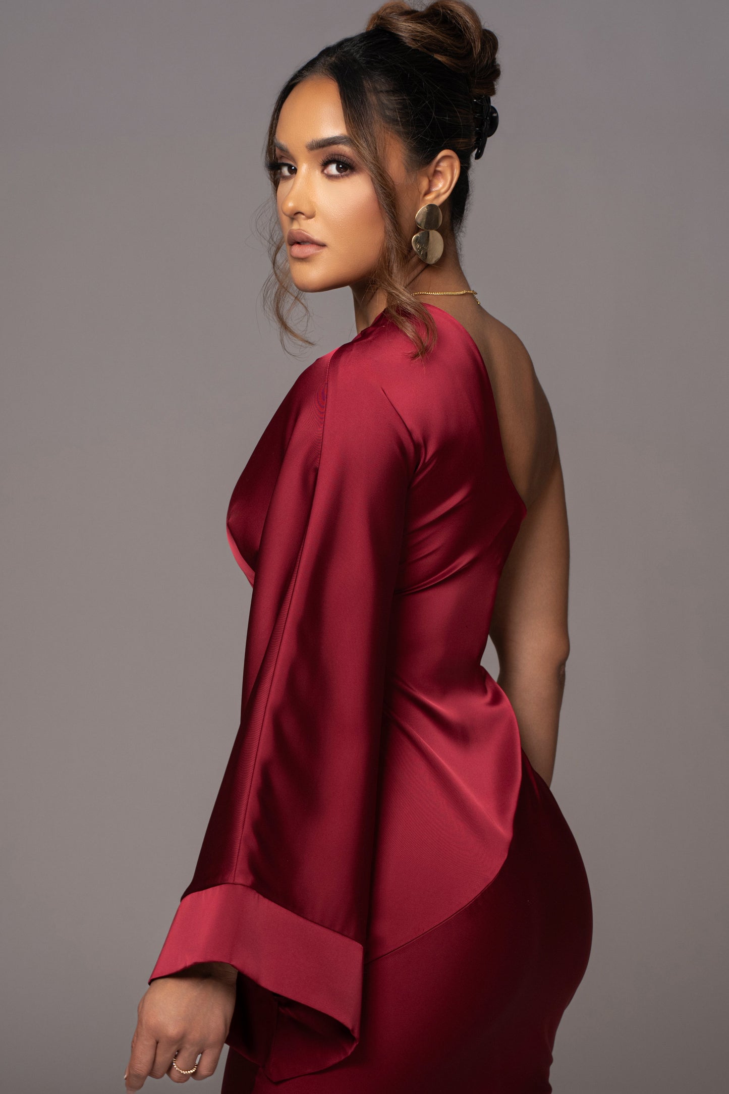 Red Femme Drape Maxi Dress JLUXLABEL