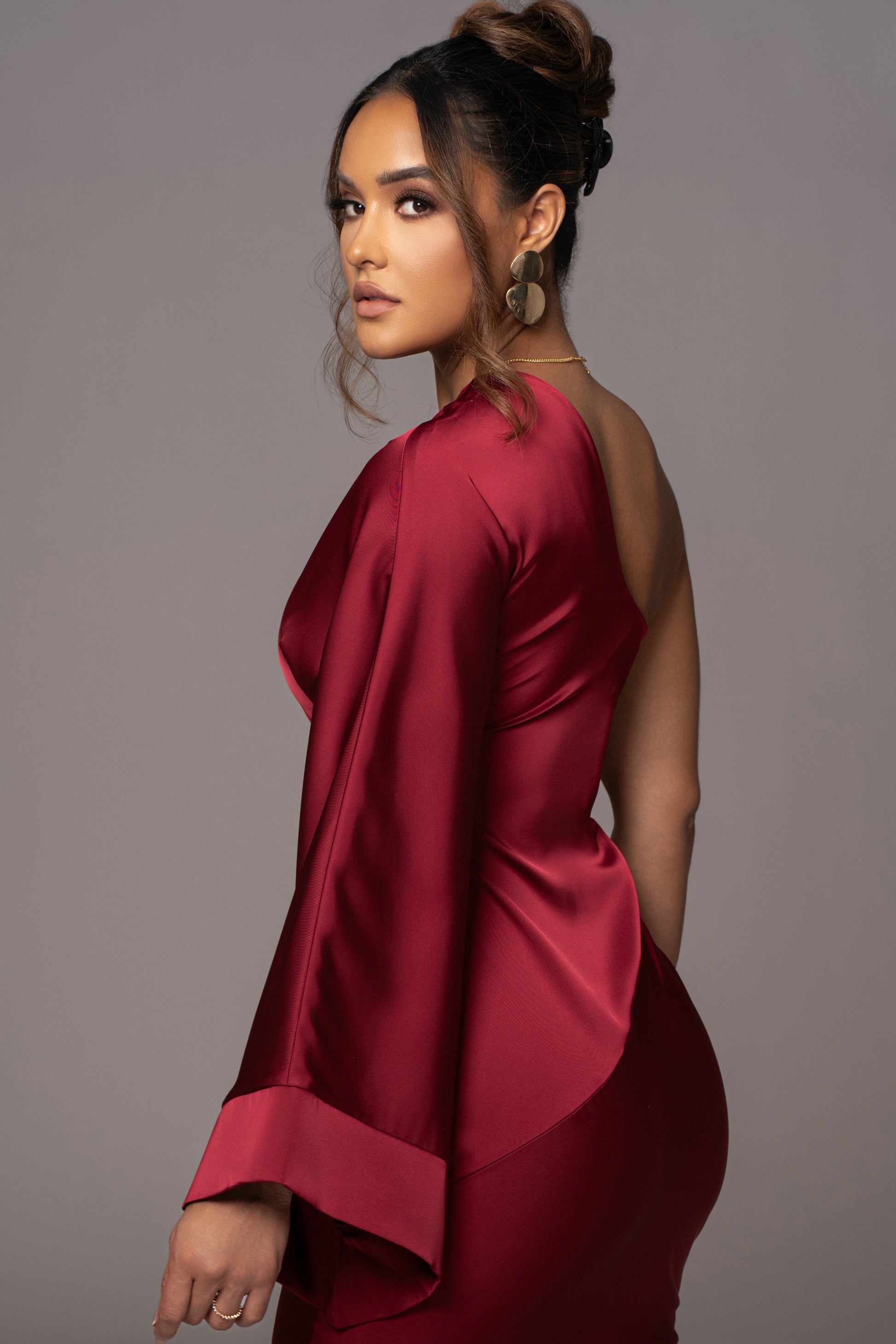 Red Femme Drape Maxi Dress JLUXLABEL