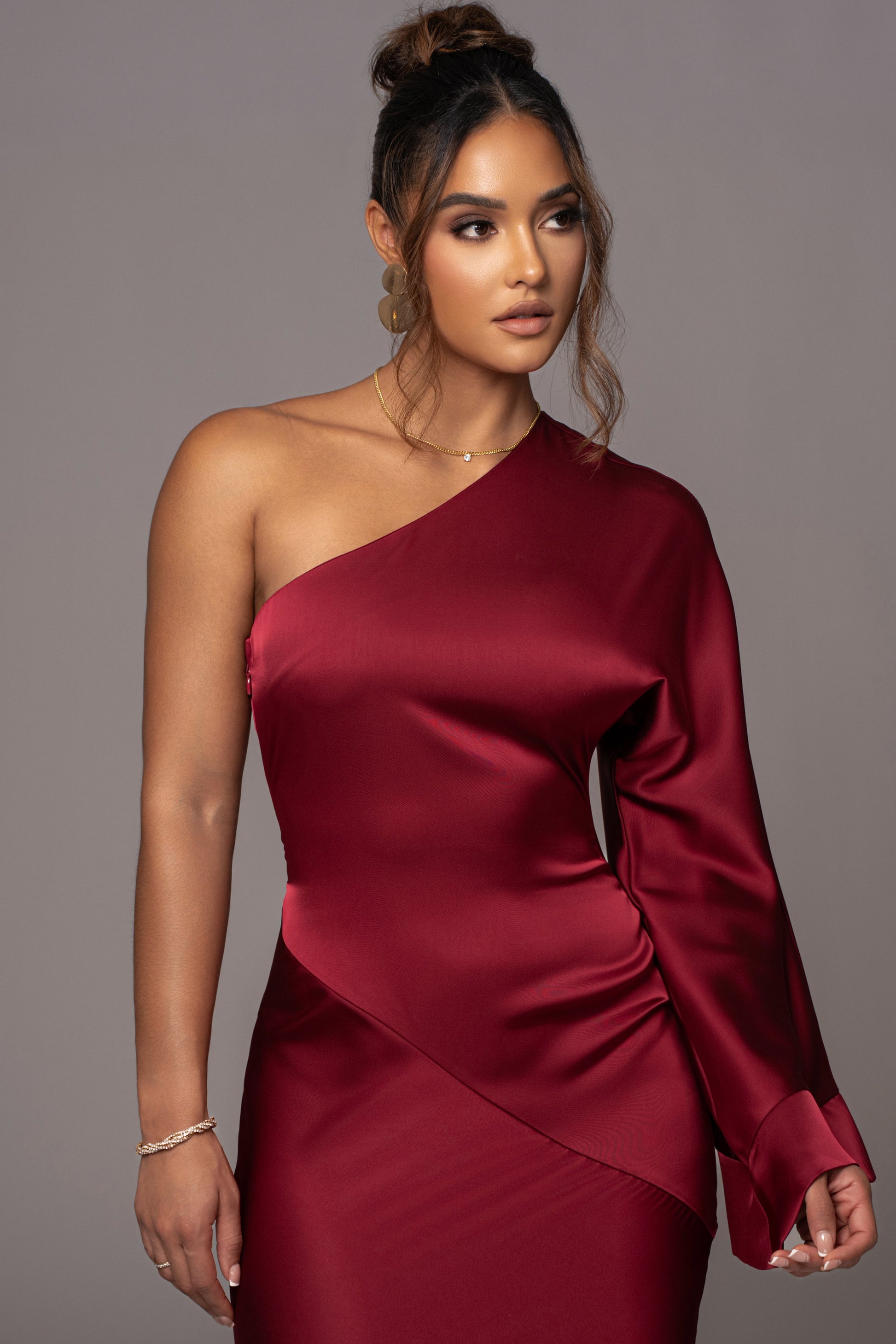 Red Femme Drape Maxi Dress JLUXLABEL