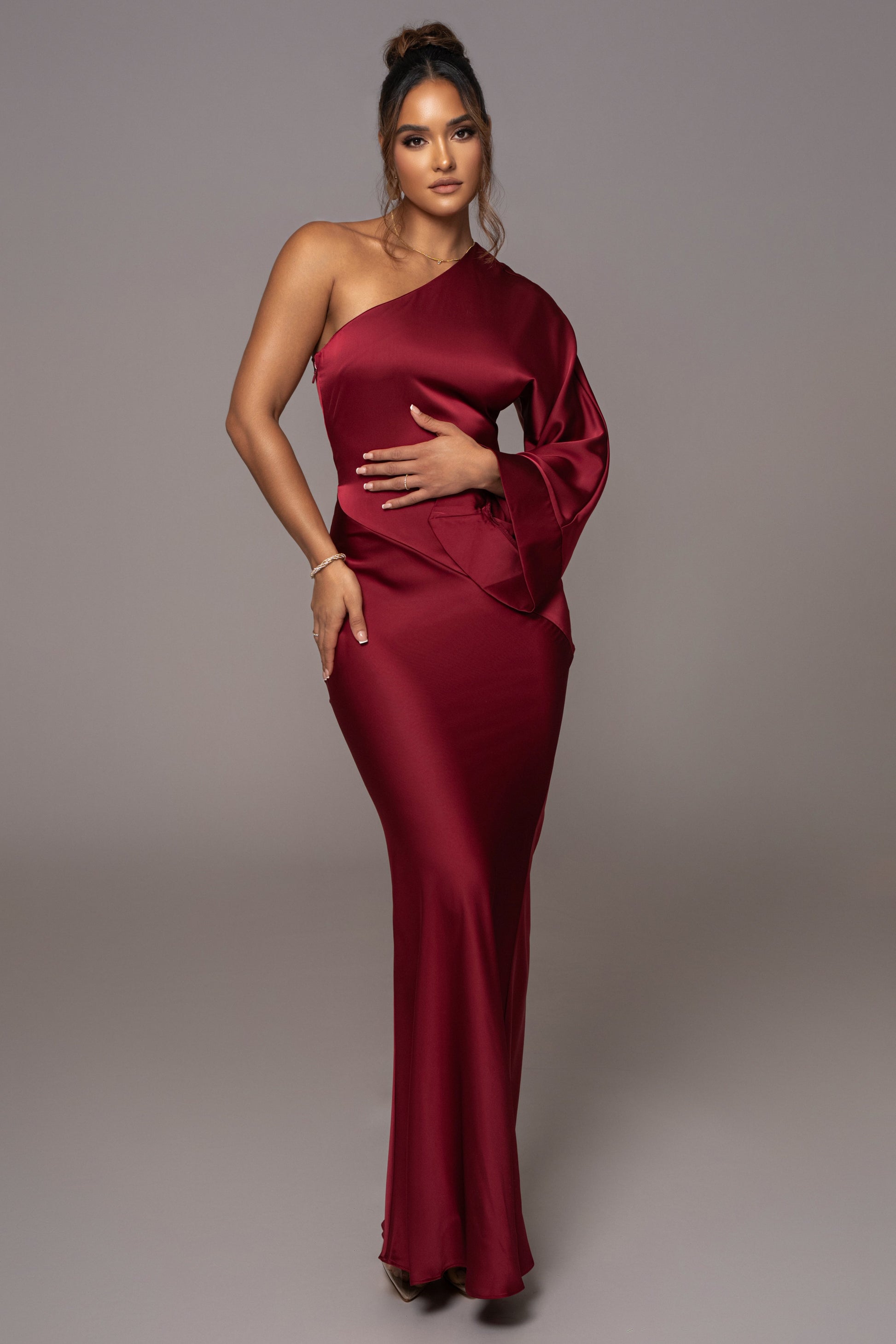 Red Femme Drape Maxi Dress JLUXLABEL