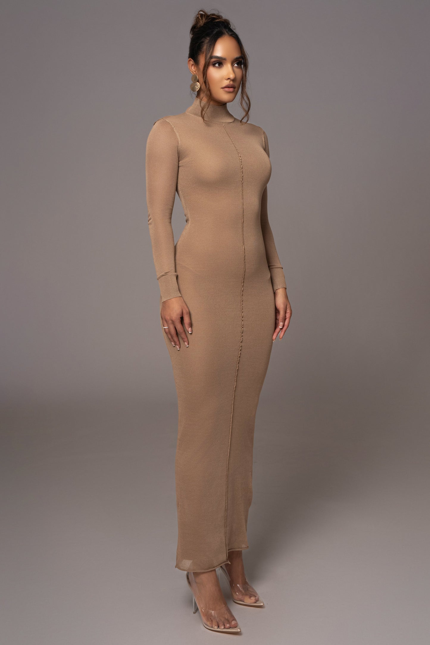Camel Fame Mock Neck Maxi Dress JLUXLABEL