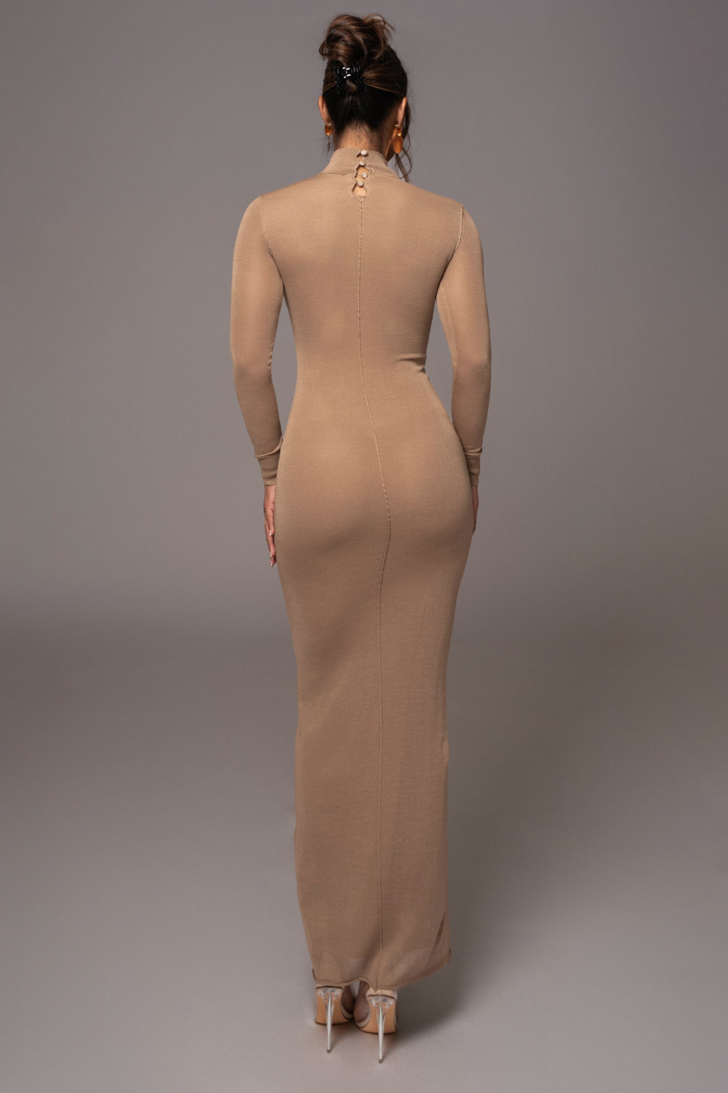Camel Fame Mock Neck Maxi Dress JLUXLABEL