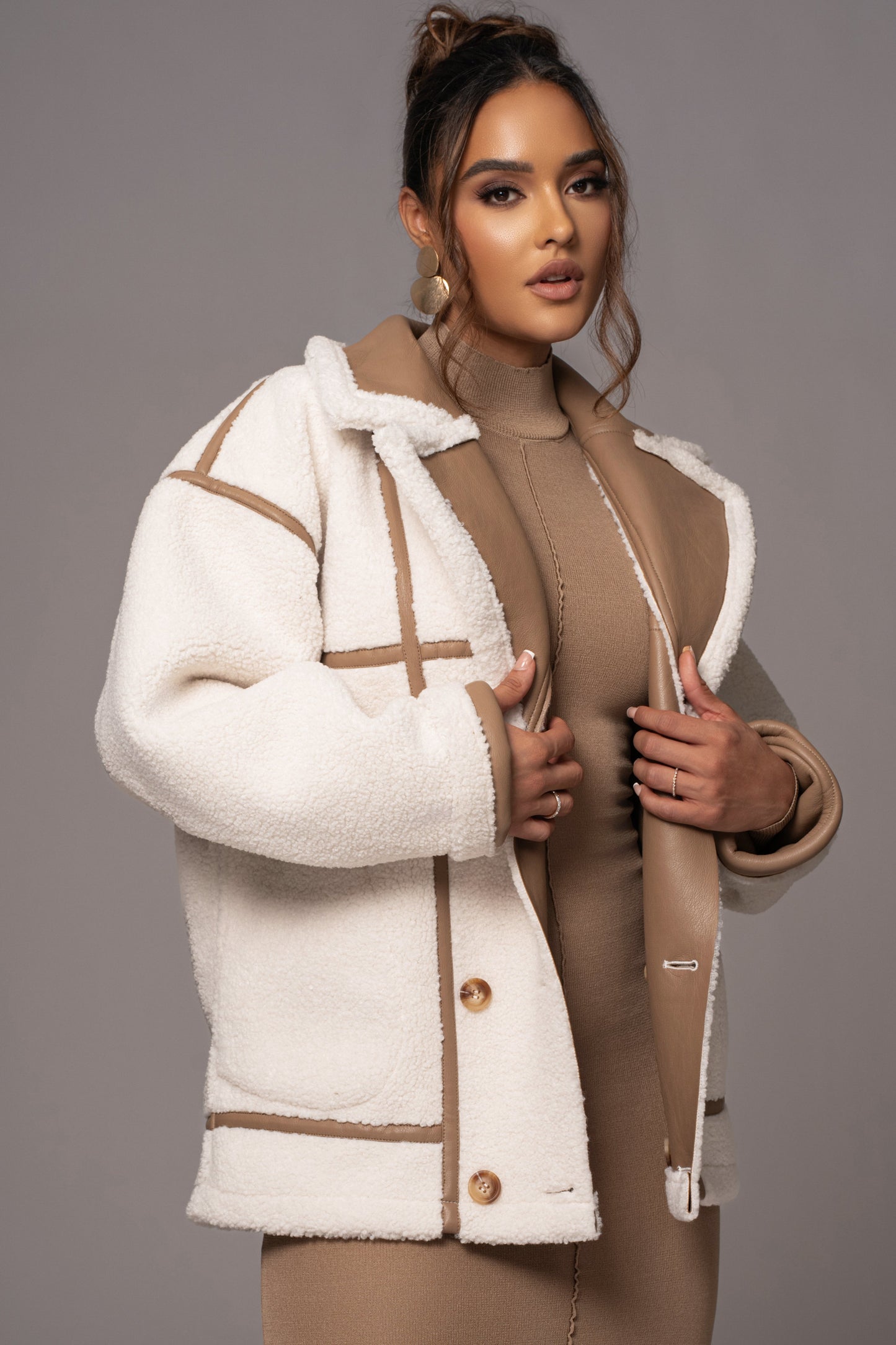 Tan Never Settle Reversible Teddy Jacket JLUXLABEL