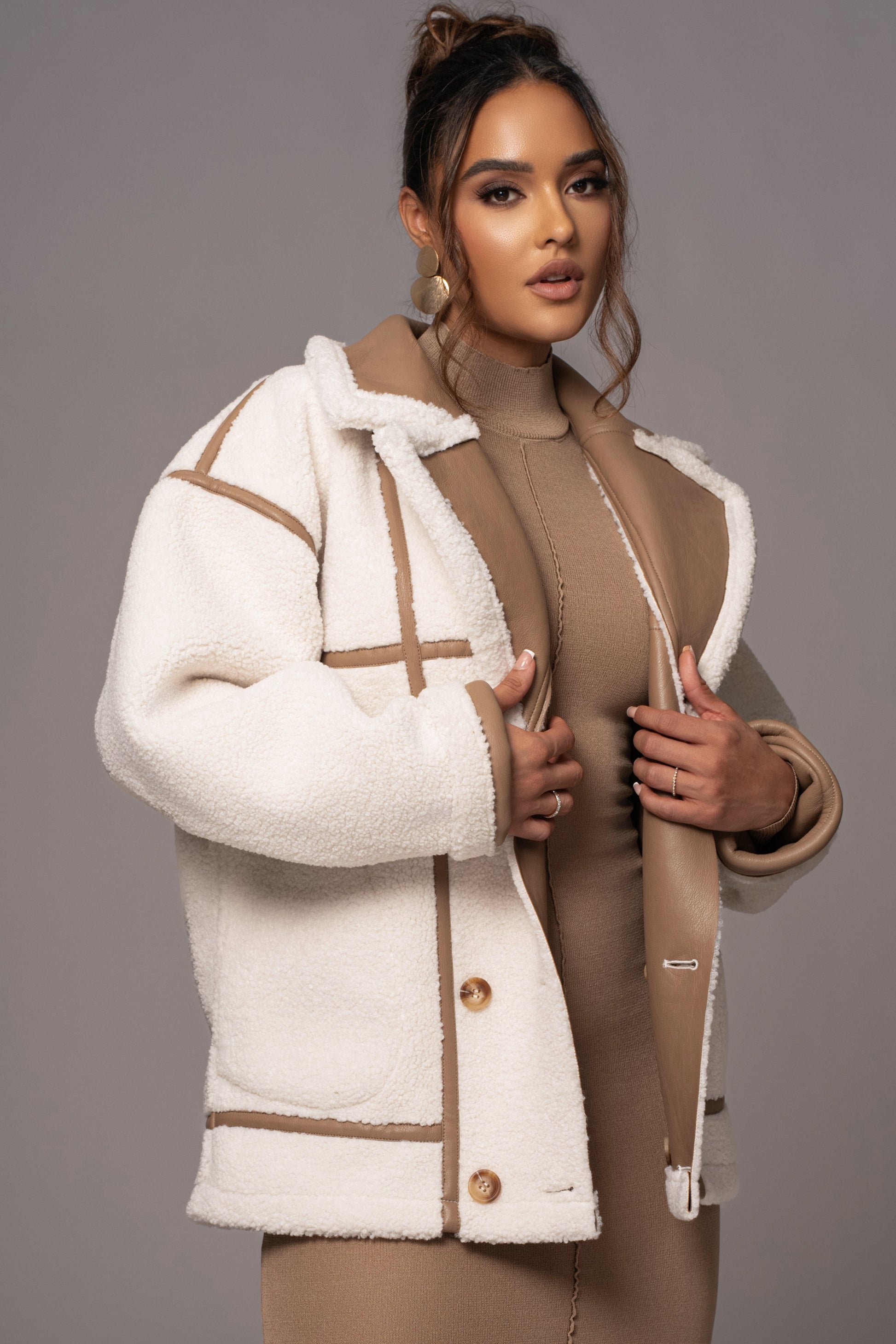 Tan Never Settle Reversible Teddy Jacket JLUXLABEL