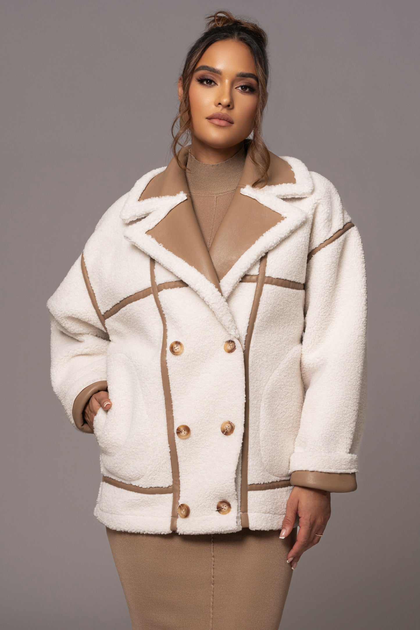 Tan Never Settle Reversible Teddy Jacket JLUXLABEL