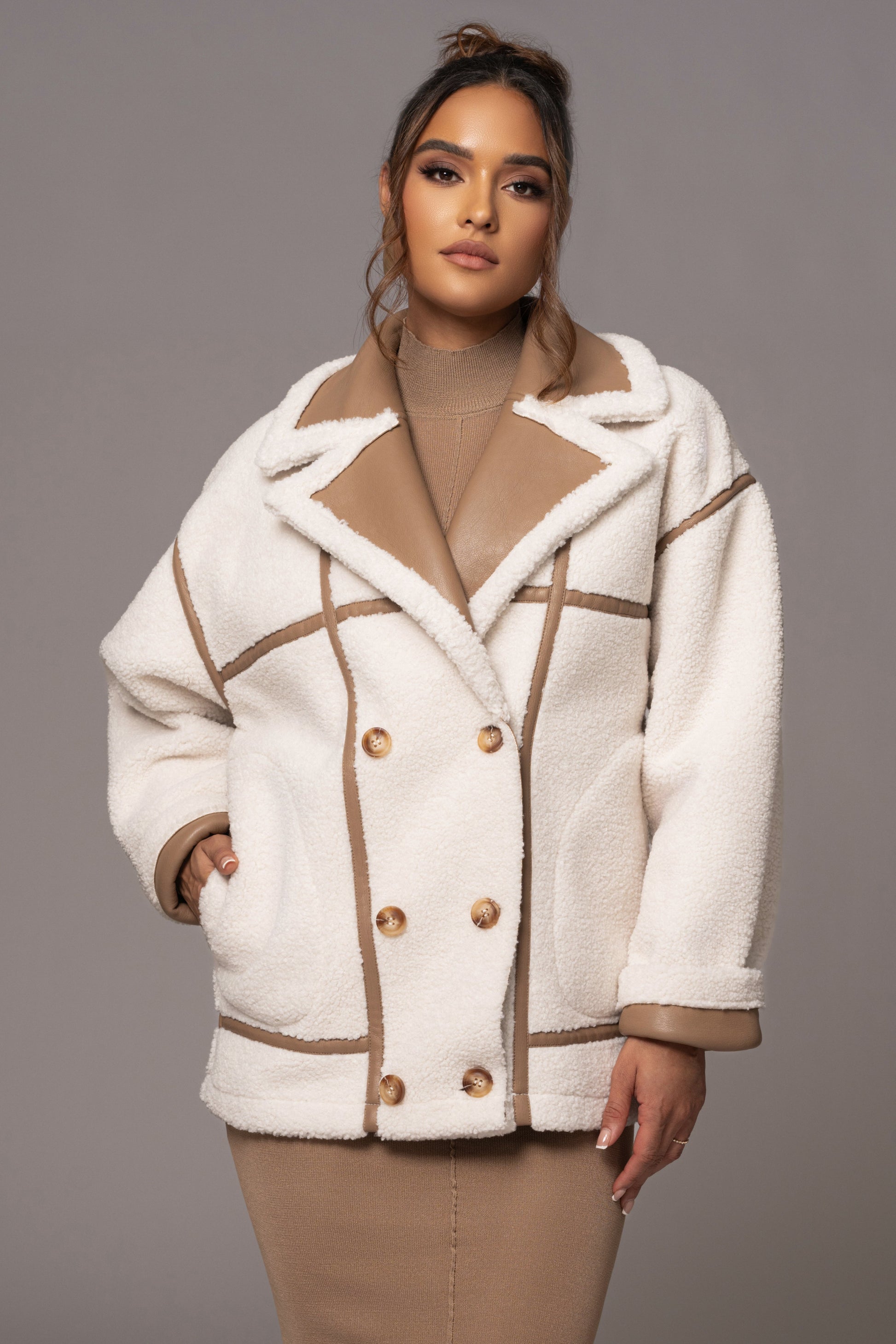 Tan Never Settle Reversible Teddy Jacket JLUXLABEL