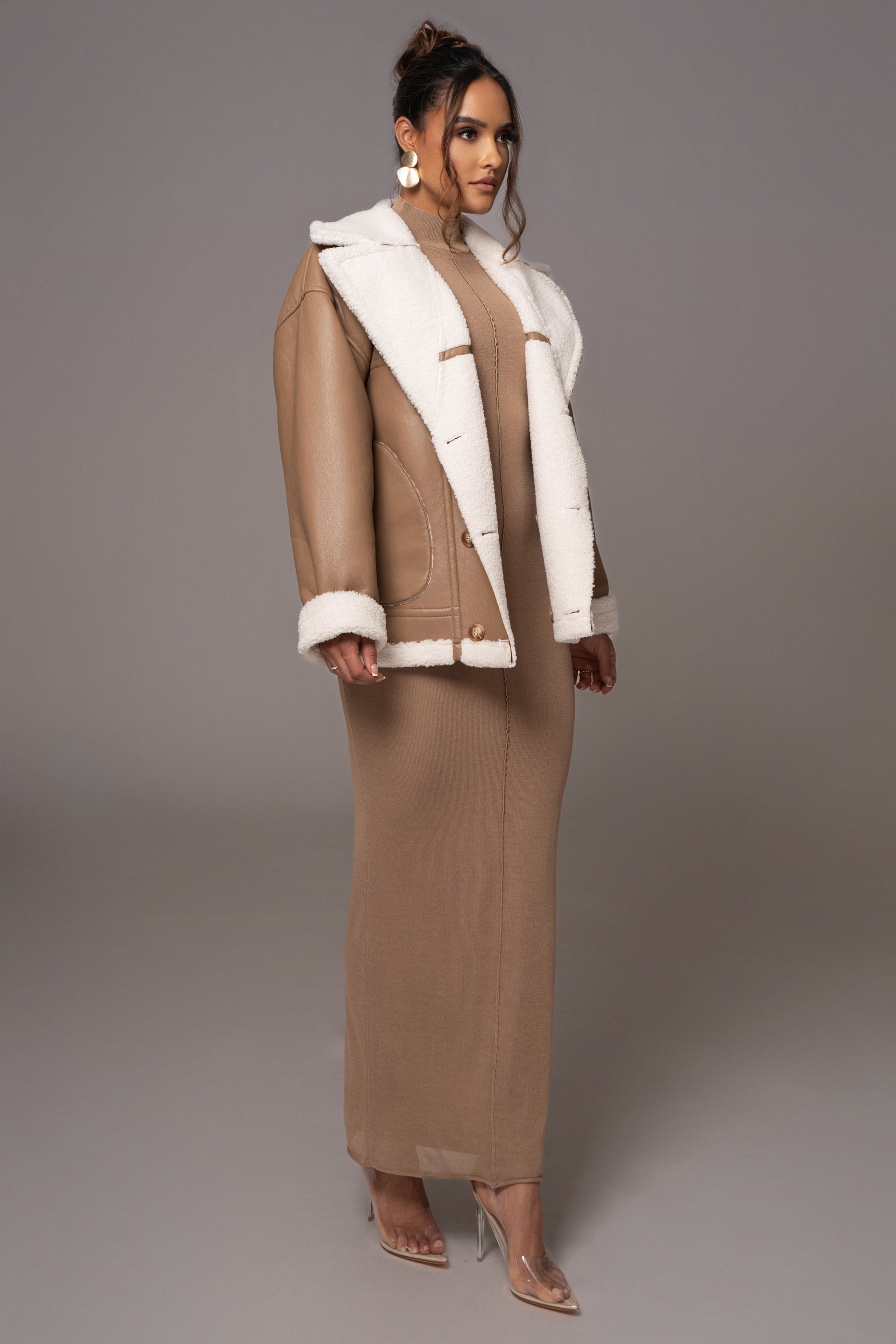 Tan Never Settle Reversible Teddy Jacket JLUXLABEL