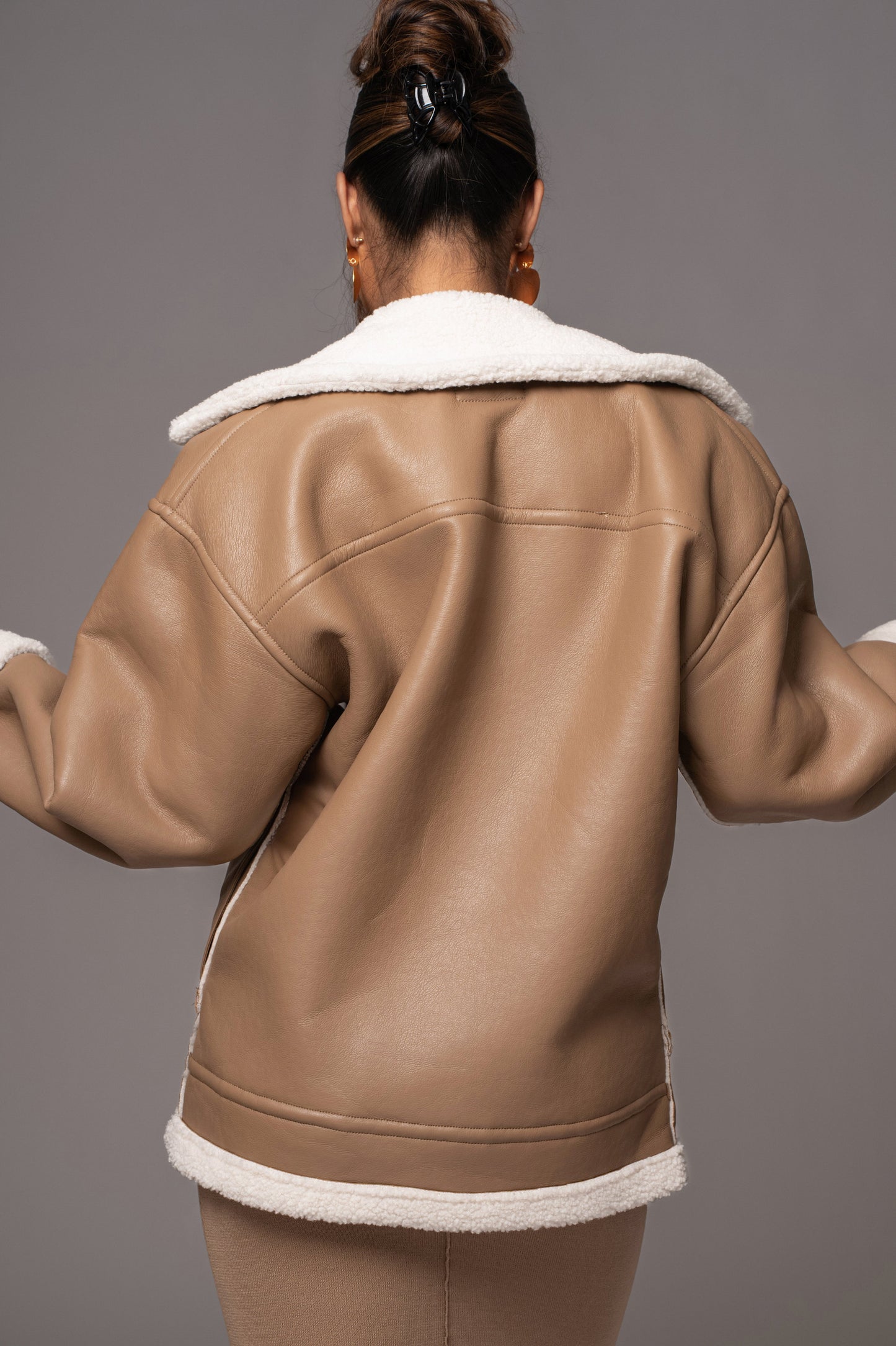 Tan Never Settle Reversible Teddy Jacket JLUXLABEL