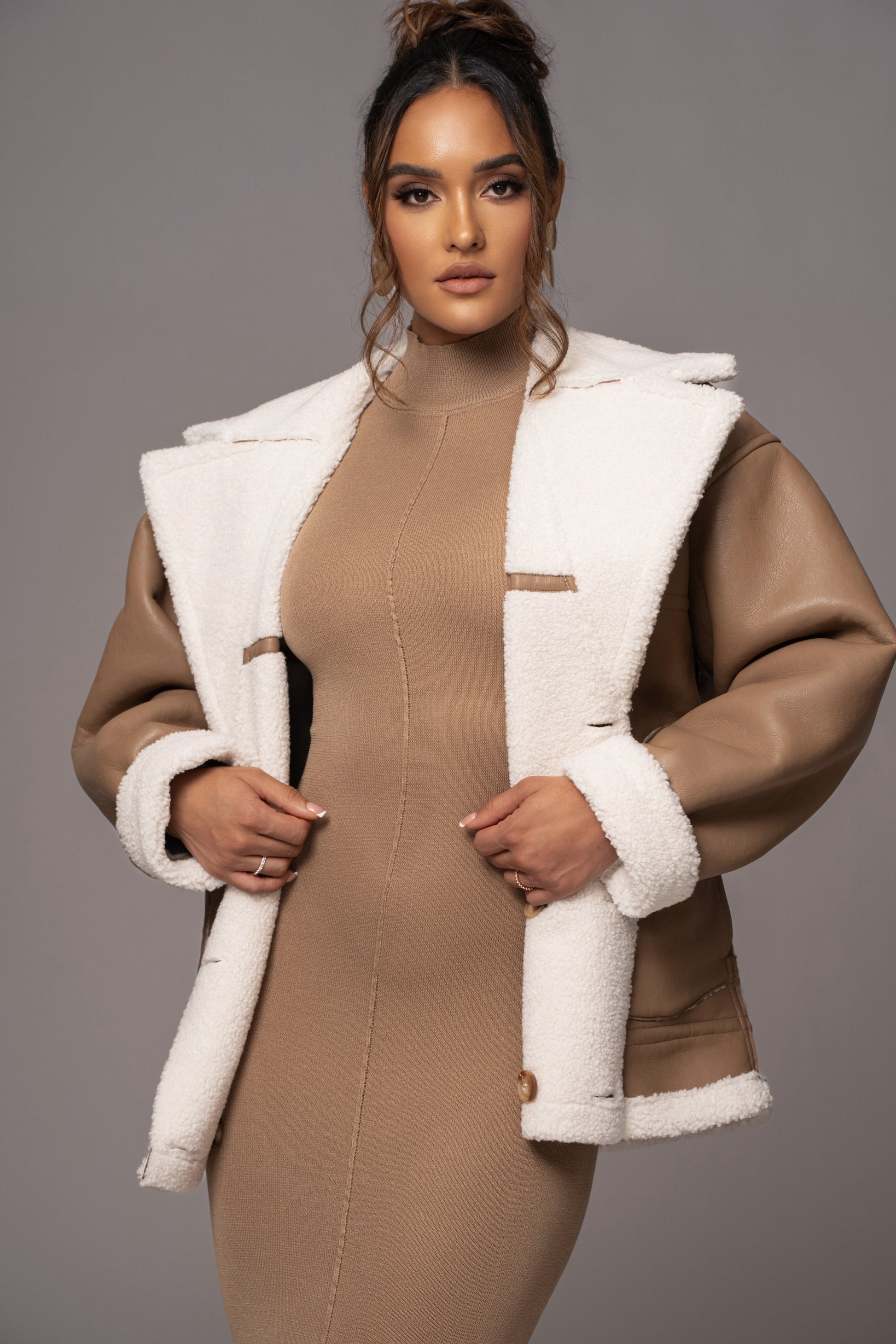 Tan Never Settle Reversible Teddy Jacket JLUXLABEL