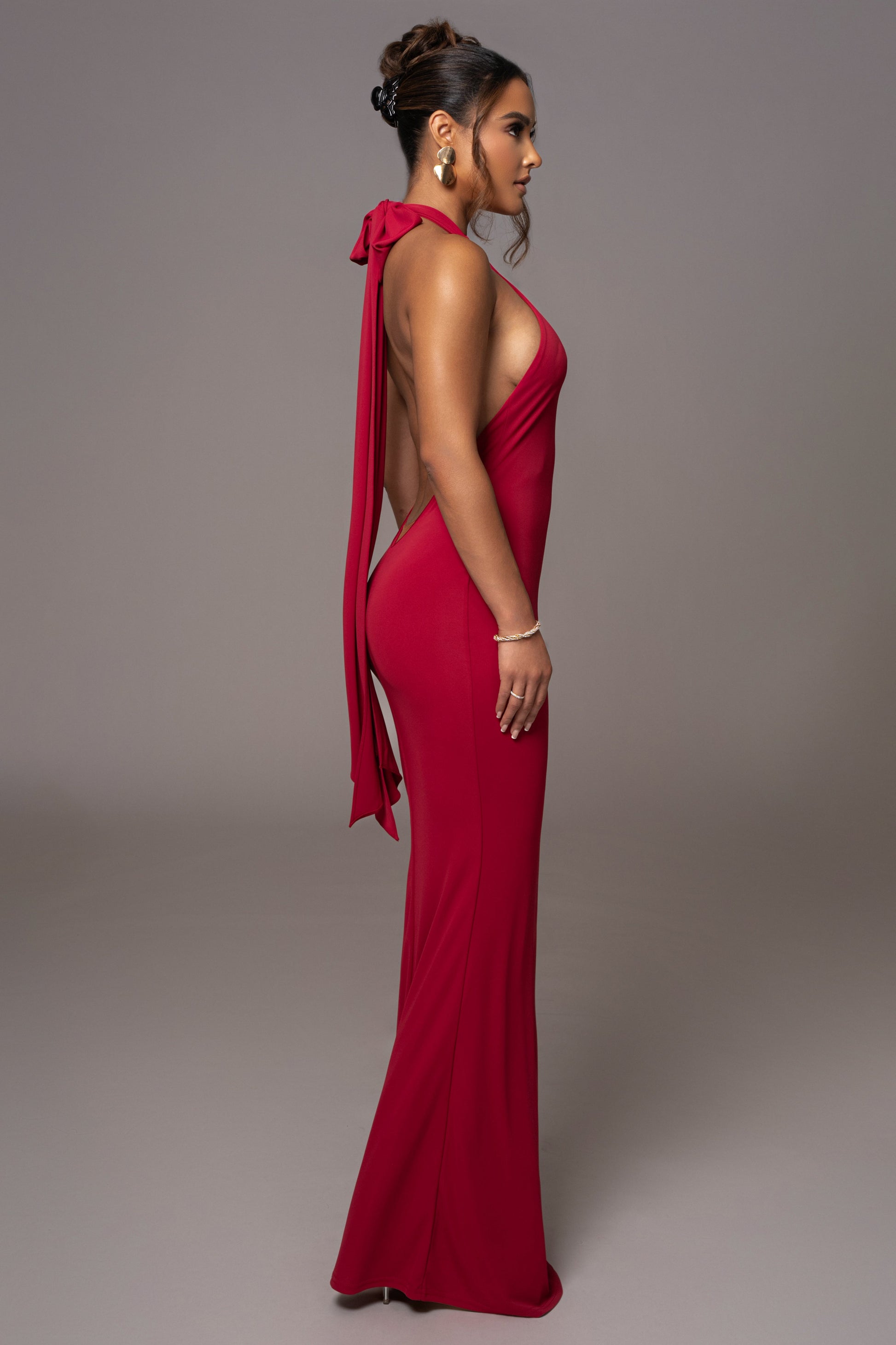 Red Golden Evening Maxi Gown JLUXLABEL