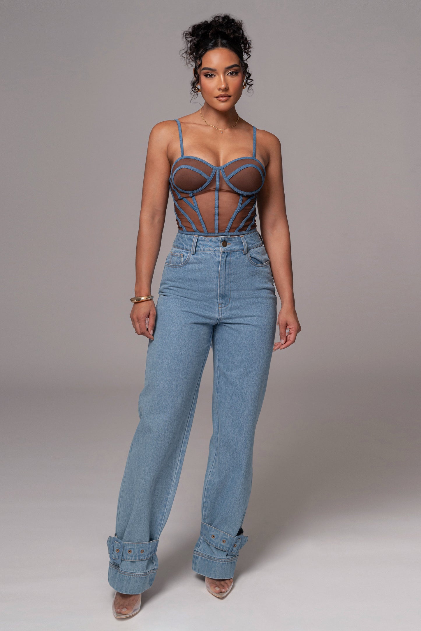 Dark Denim Illusion Mesh Bustier JLUXLABEL