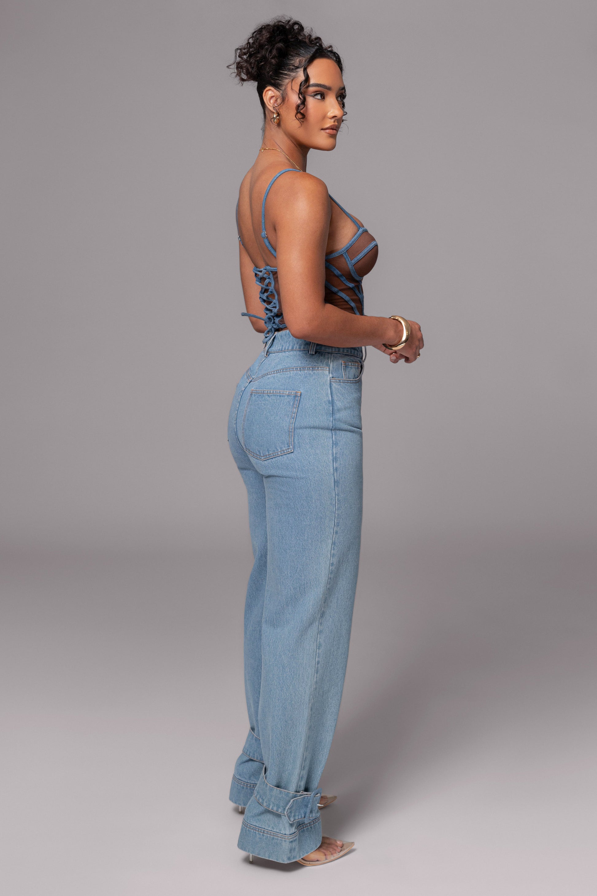 Dark Denim Illusion Mesh Bustier JLUXLABEL