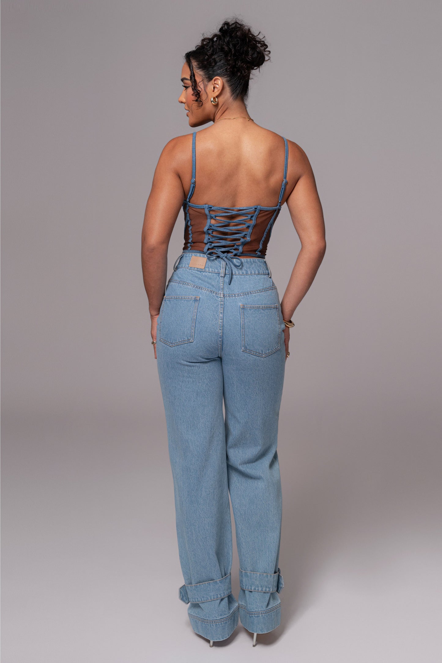 Dark Denim Illusion Mesh Bustier JLUXLABEL