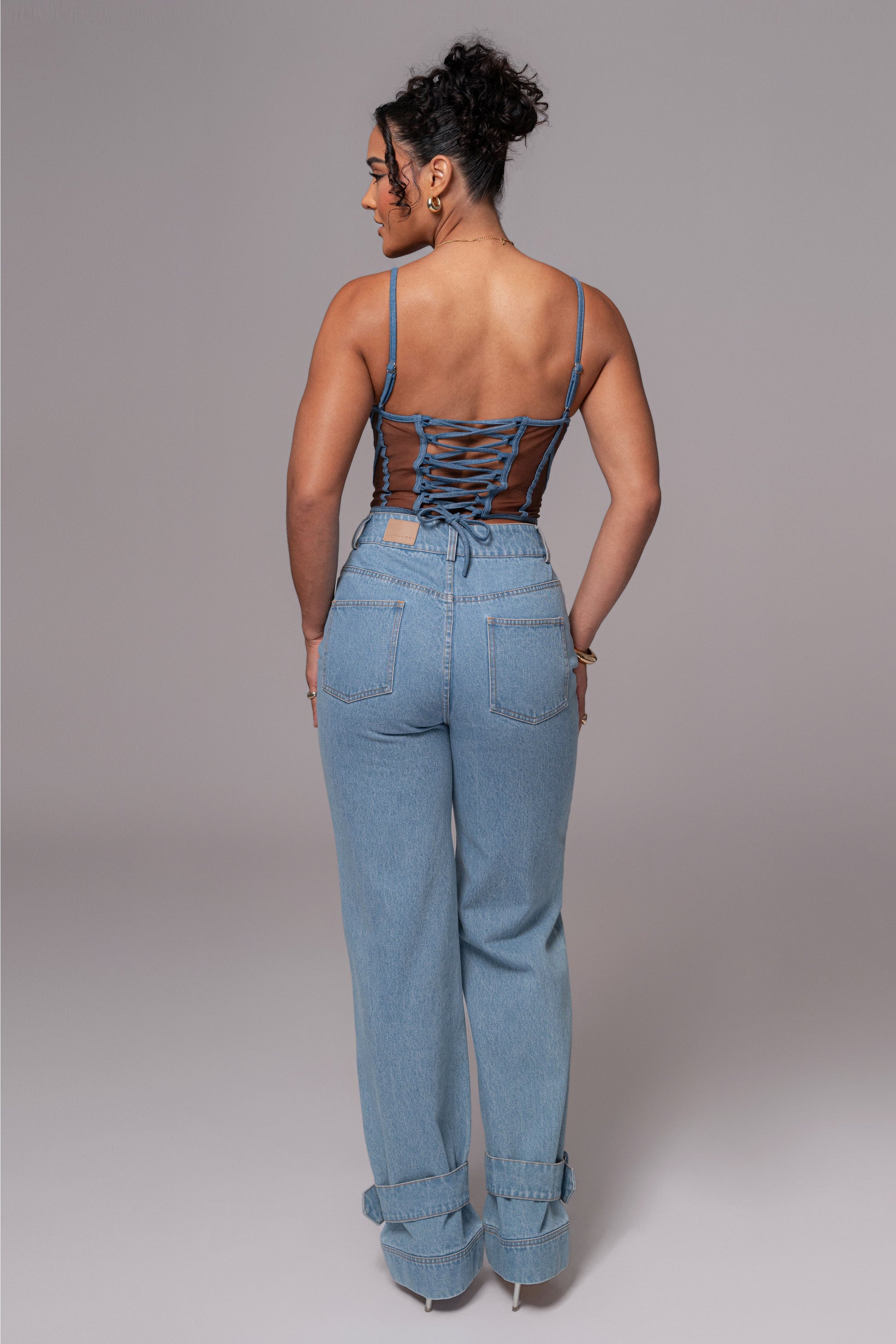 Dark Denim Illusion Mesh Bustier JLUXLABEL