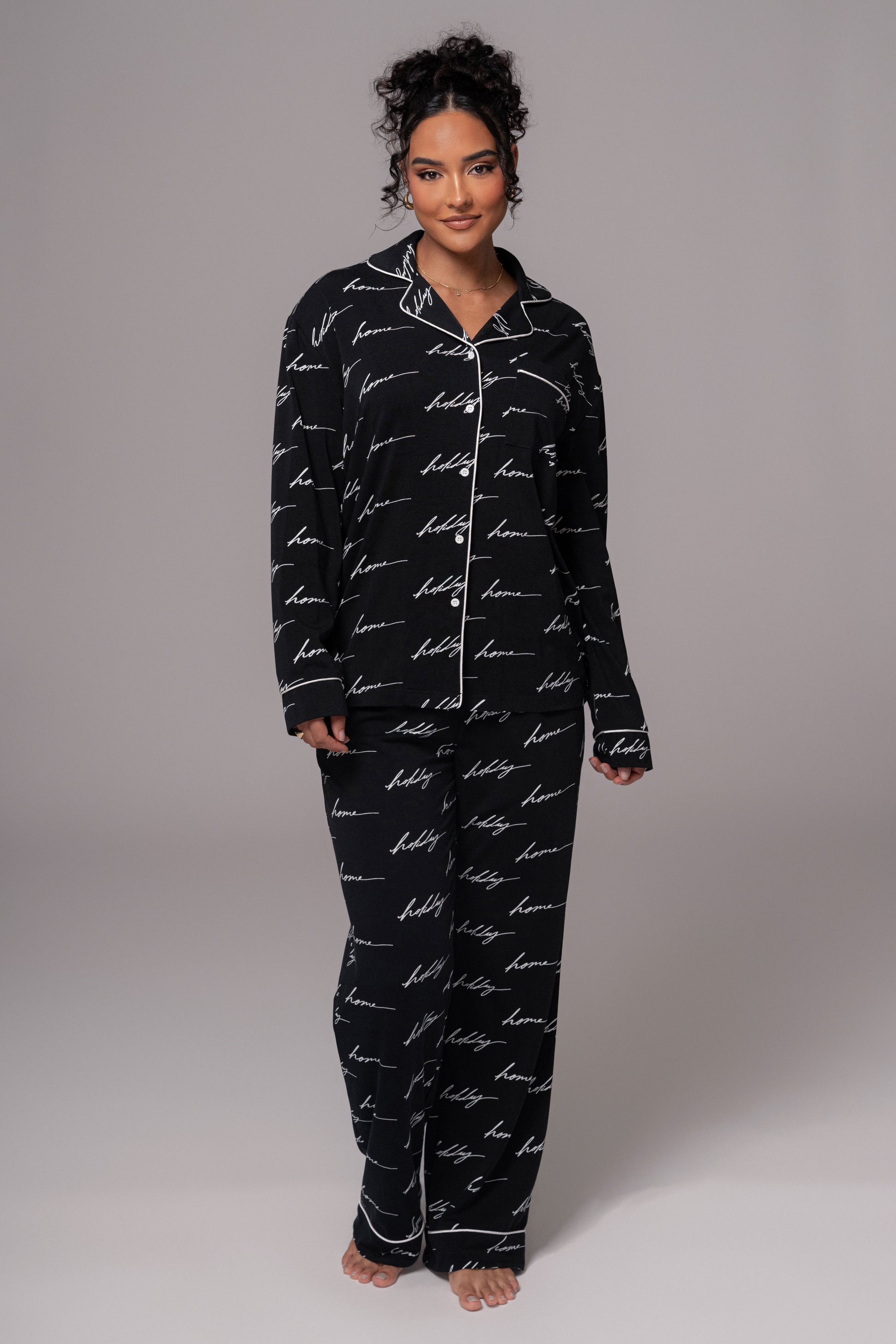 Black Home For The Holidays Adult Pajama Set JLUXLABEL