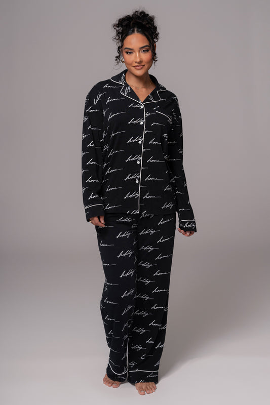 Black Home For The Holidays Adult Pajama Set JLUXLABEL