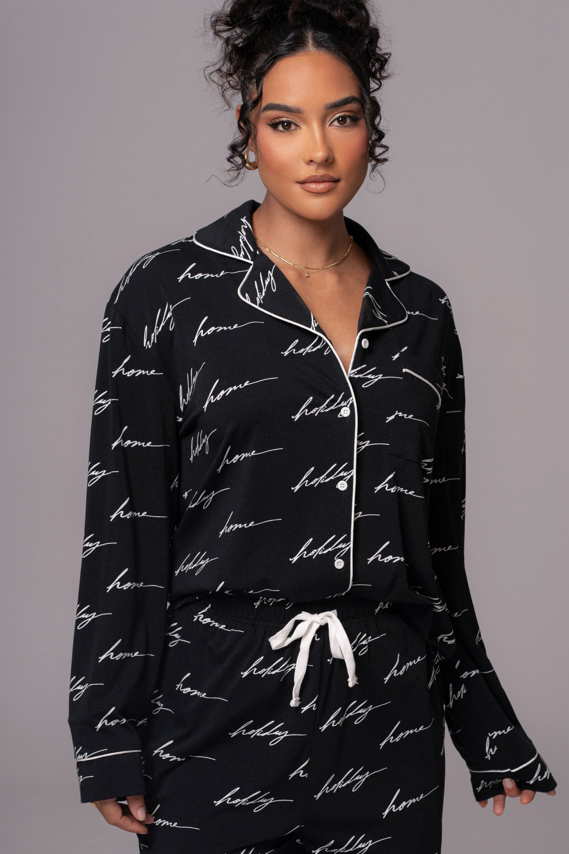 Black Home For The Holidays Adult Pajama Set JLUXLABEL
