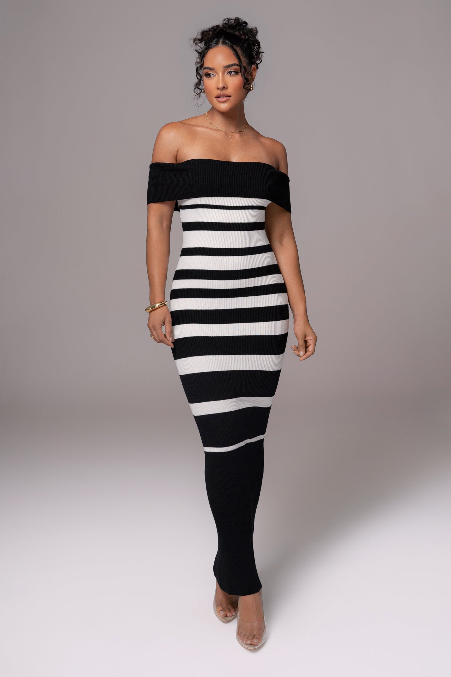 Black/Ivory Striped Custom  Maxi Dress JLUXLABEL