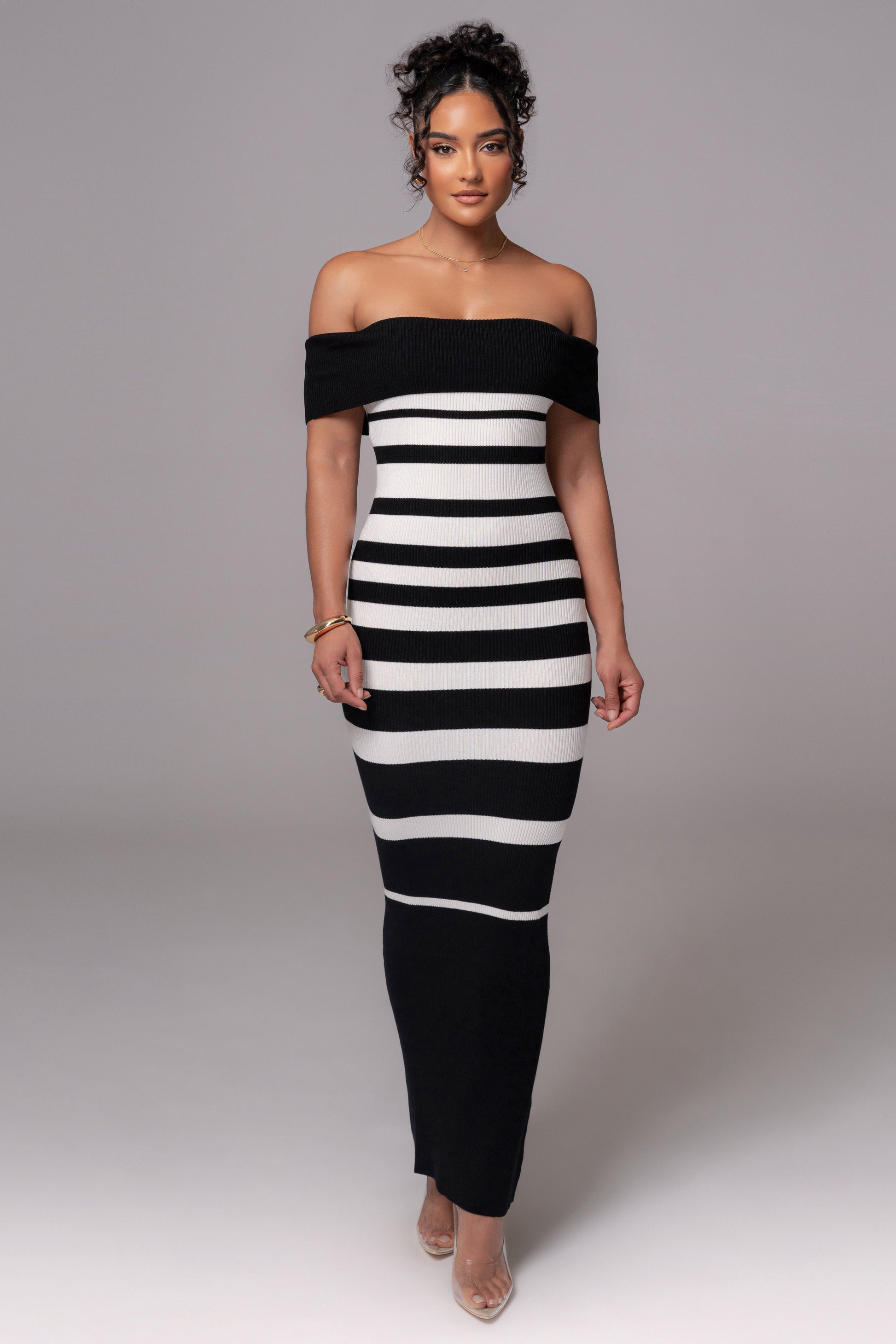 Black/Ivory Striped Custom  Maxi Dress JLUXLABEL