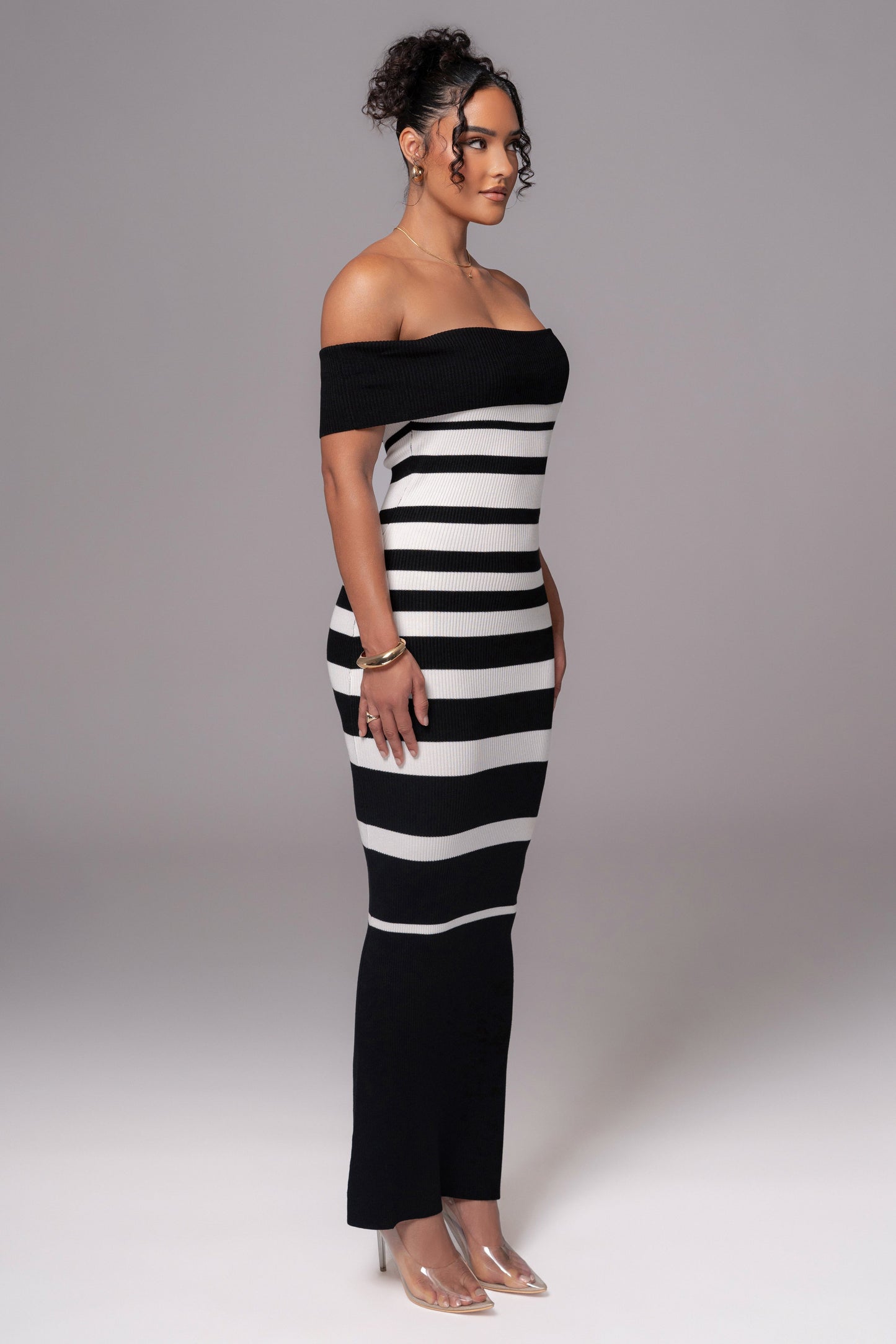 Black/Ivory Striped Custom  Maxi Dress JLUXLABEL