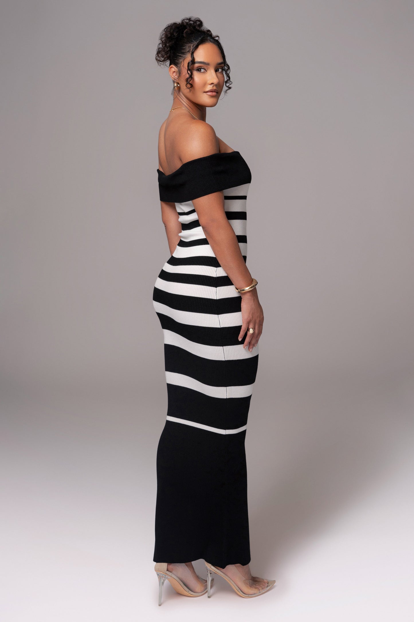Black/Ivory Striped Custom  Maxi Dress JLUXLABEL
