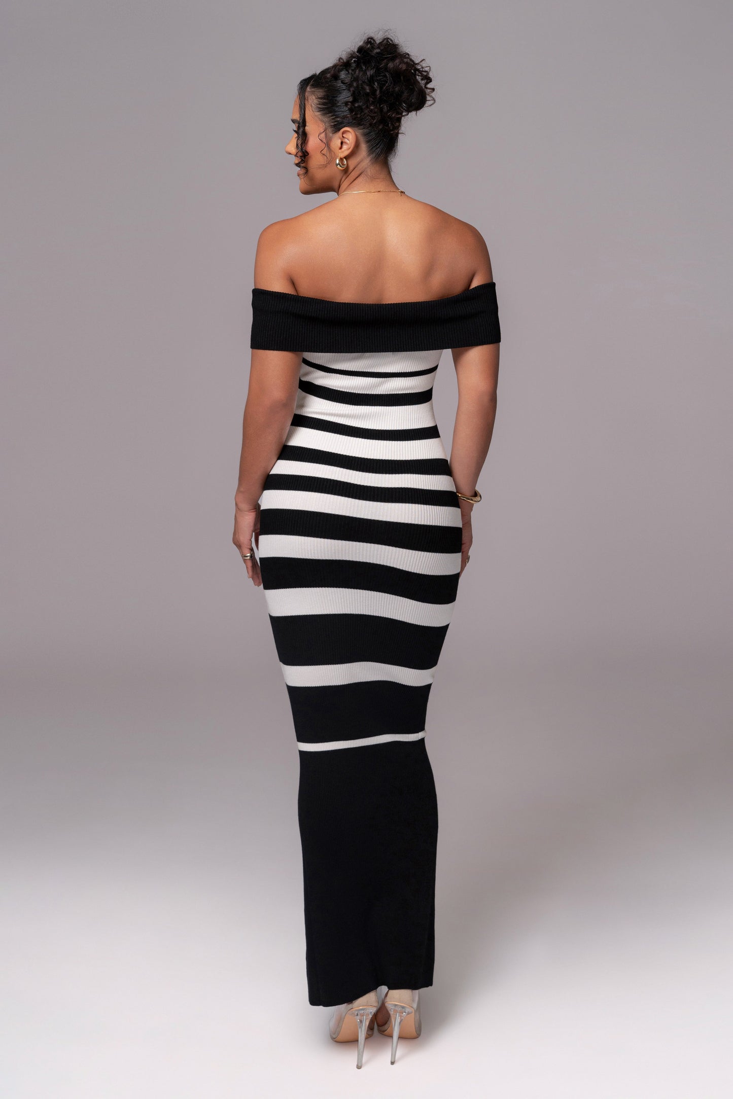 Black/Ivory Striped Custom  Maxi Dress JLUXLABEL