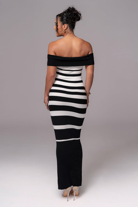 Black/Ivory Striped Custom  Maxi Dress JLUXLABEL