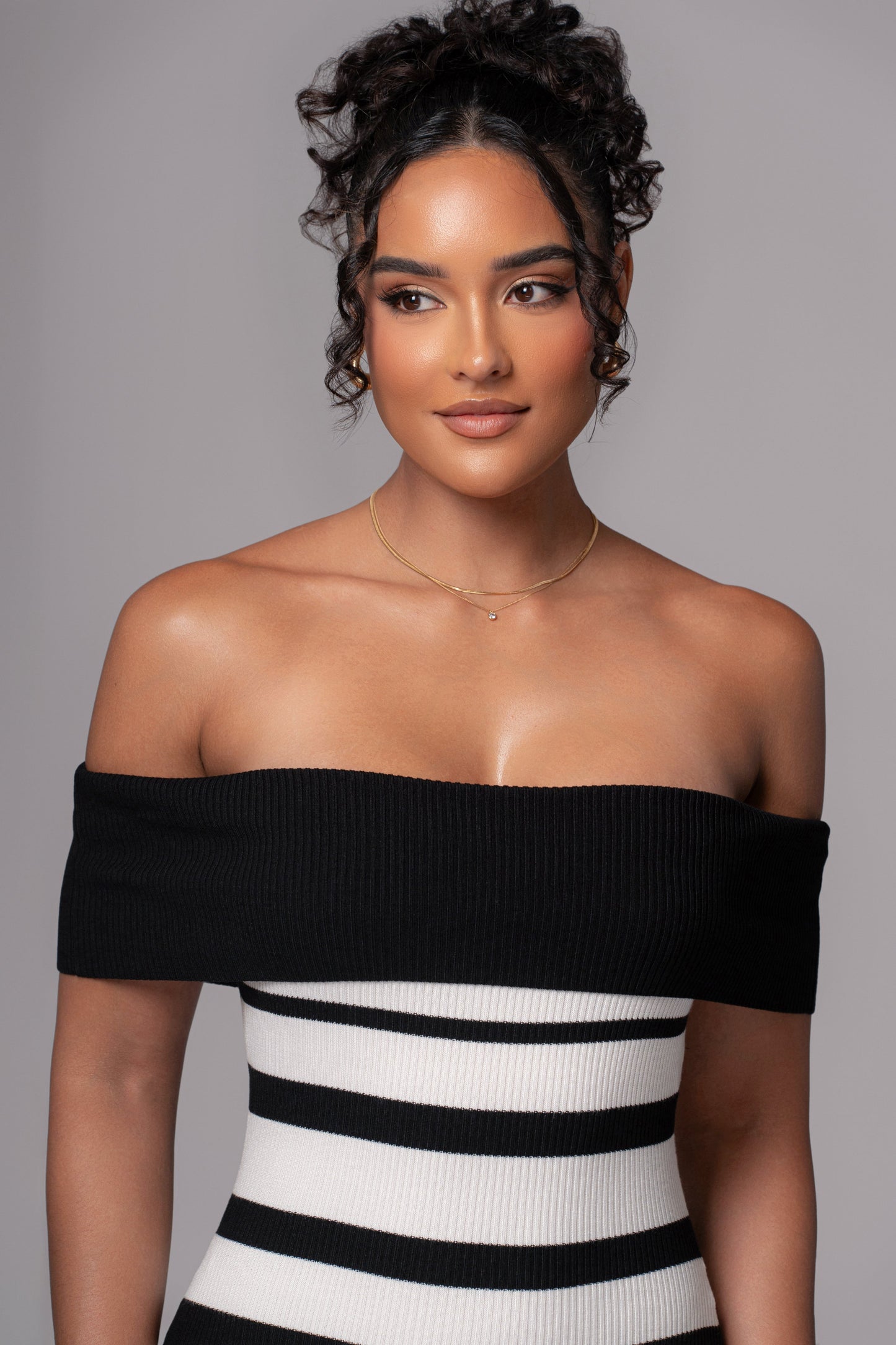 Black/Ivory Striped Custom  Maxi Dress JLUXLABEL