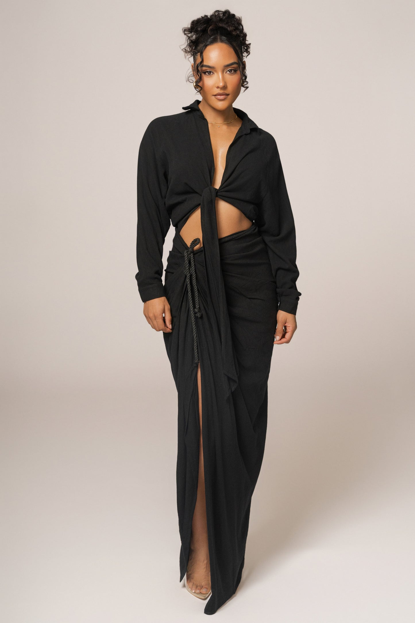 Black Soho Front Tied Woven Top