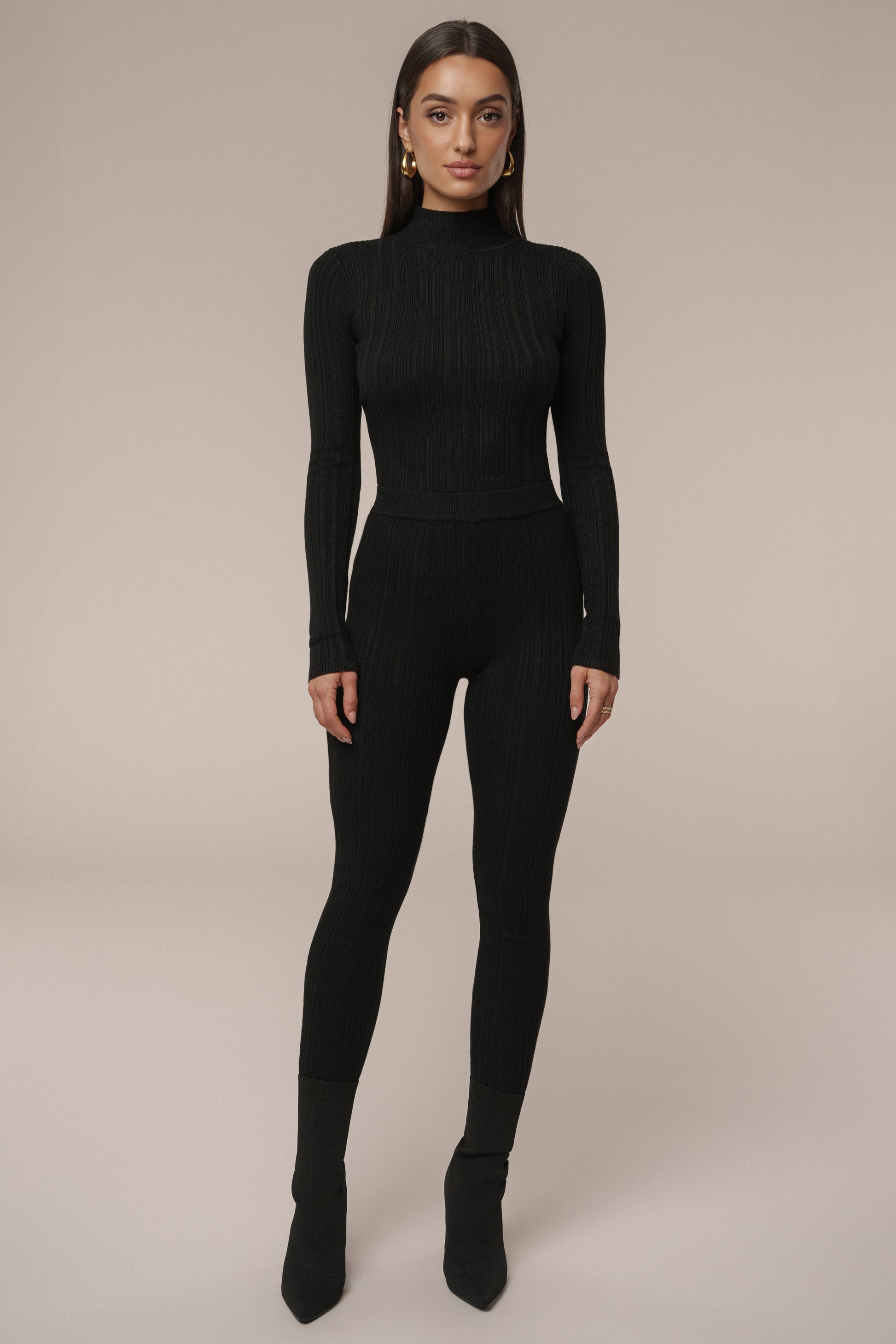 Black Ribbed High Waist Leggings JLUXLABEL