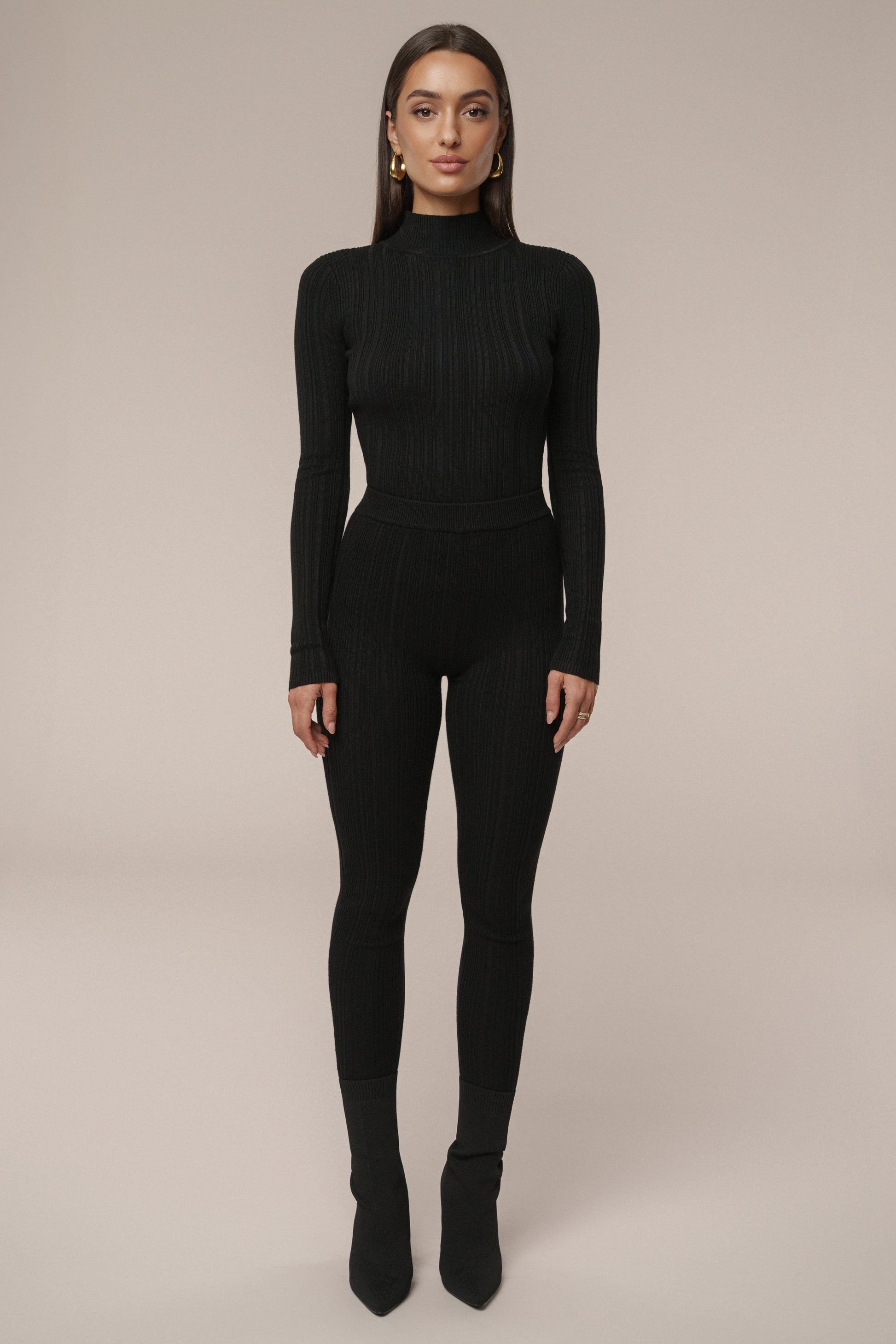 Black Ribbed High Waist Leggings JLUXLABEL