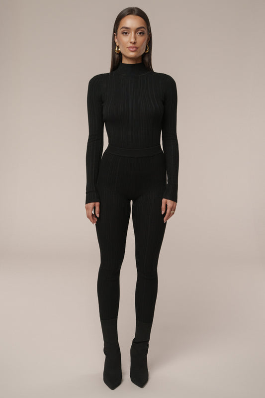 Black Ribbed High Waist Leggings JLUXLABEL