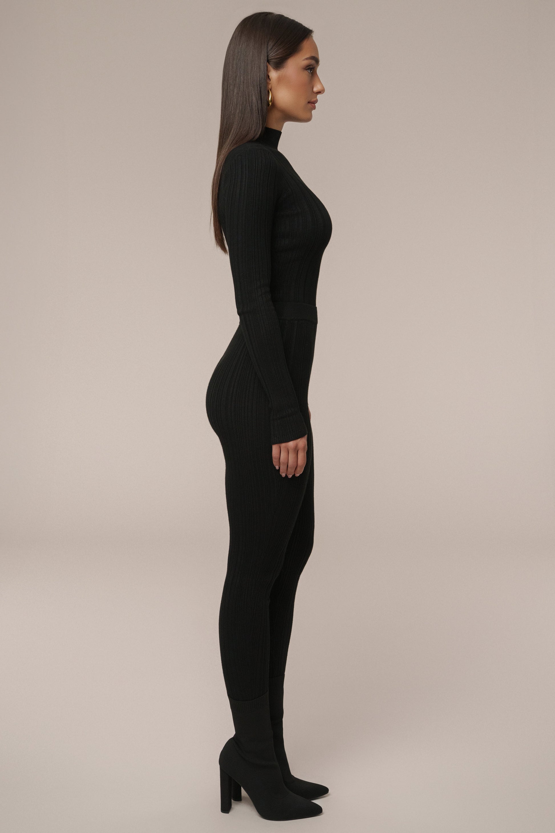 Black Ribbed High Waist Leggings JLUXLABEL