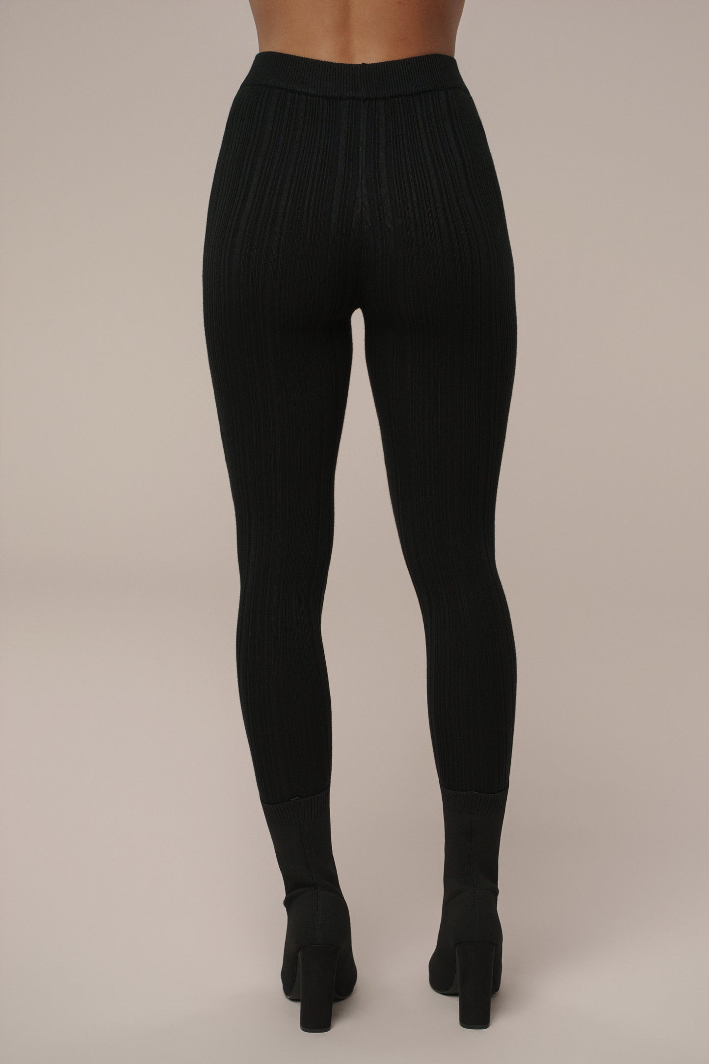 Black Ribbed High Waist Leggings JLUXLABEL