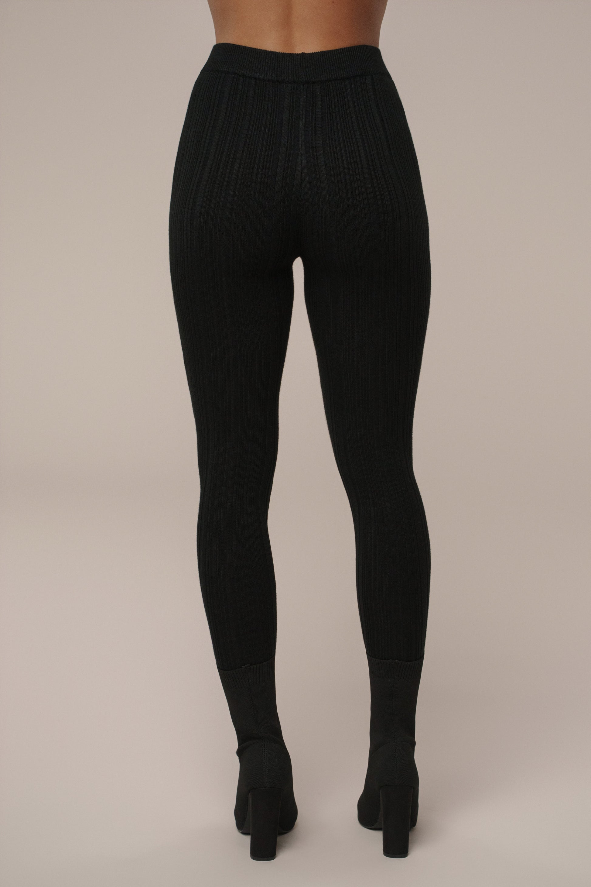 Black Ribbed High Waist Leggings JLUXLABEL