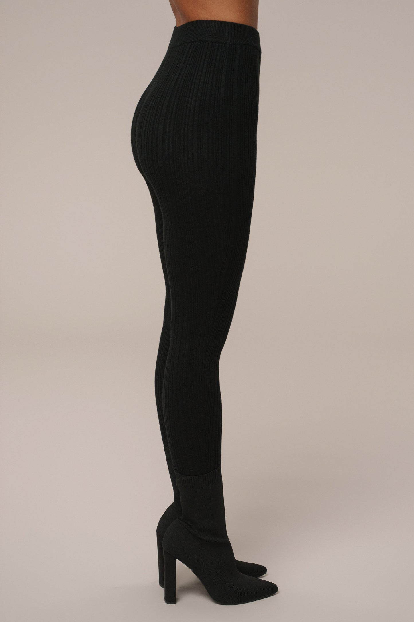 Black Ribbed High Waist Leggings JLUXLABEL