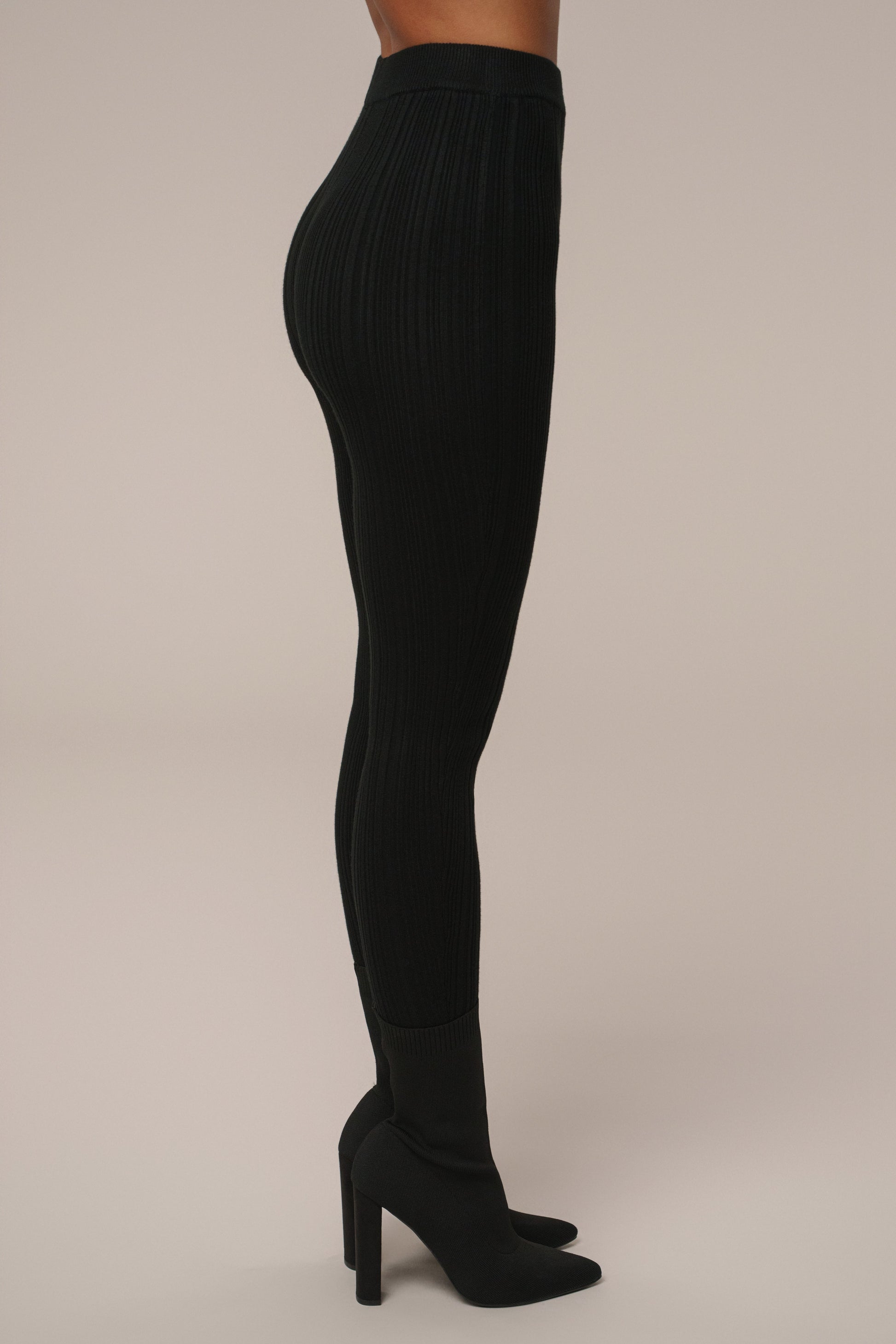 Black Ribbed High Waist Leggings JLUXLABEL