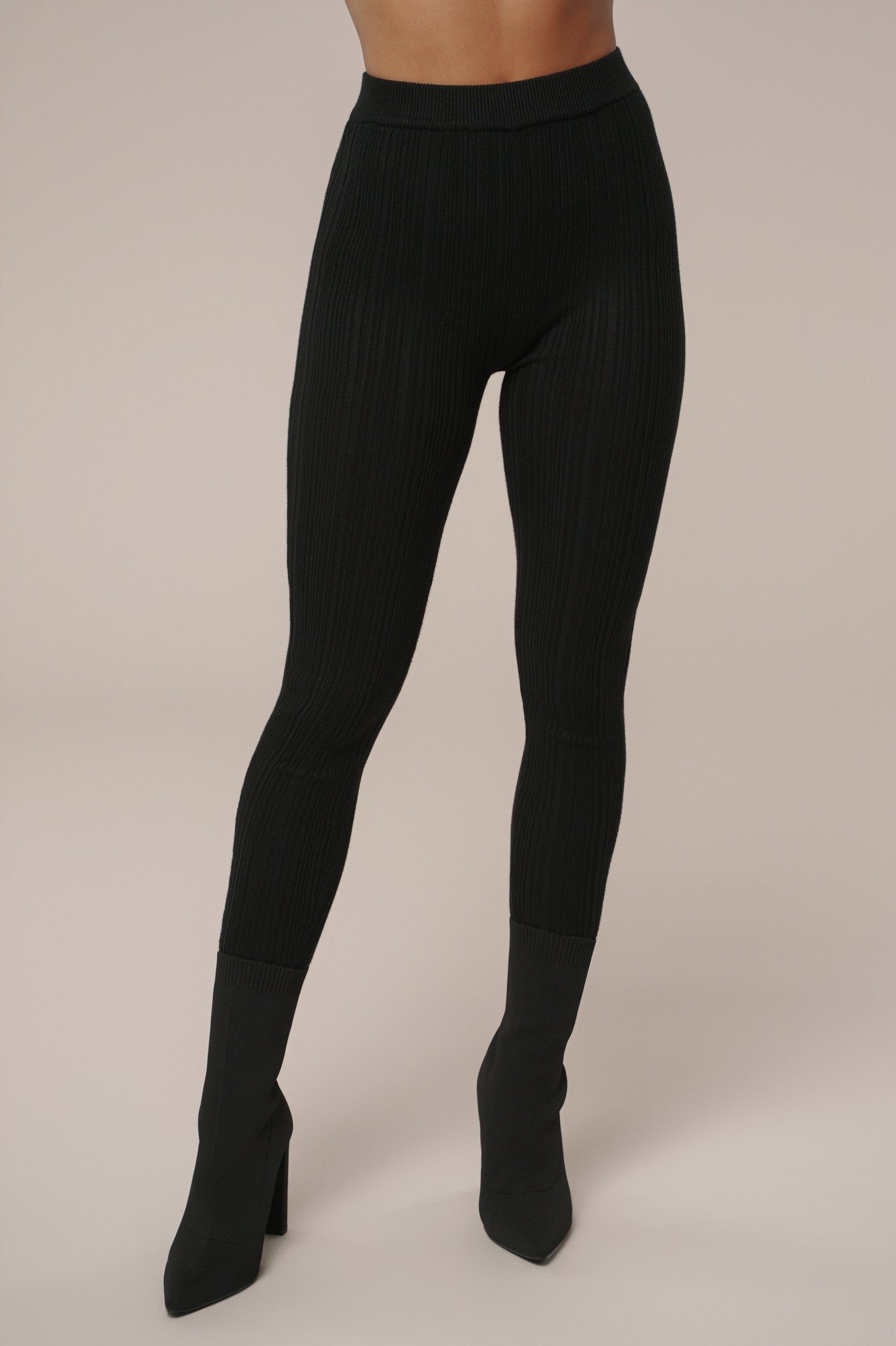 Black Ribbed High Waist Leggings JLUXLABEL
