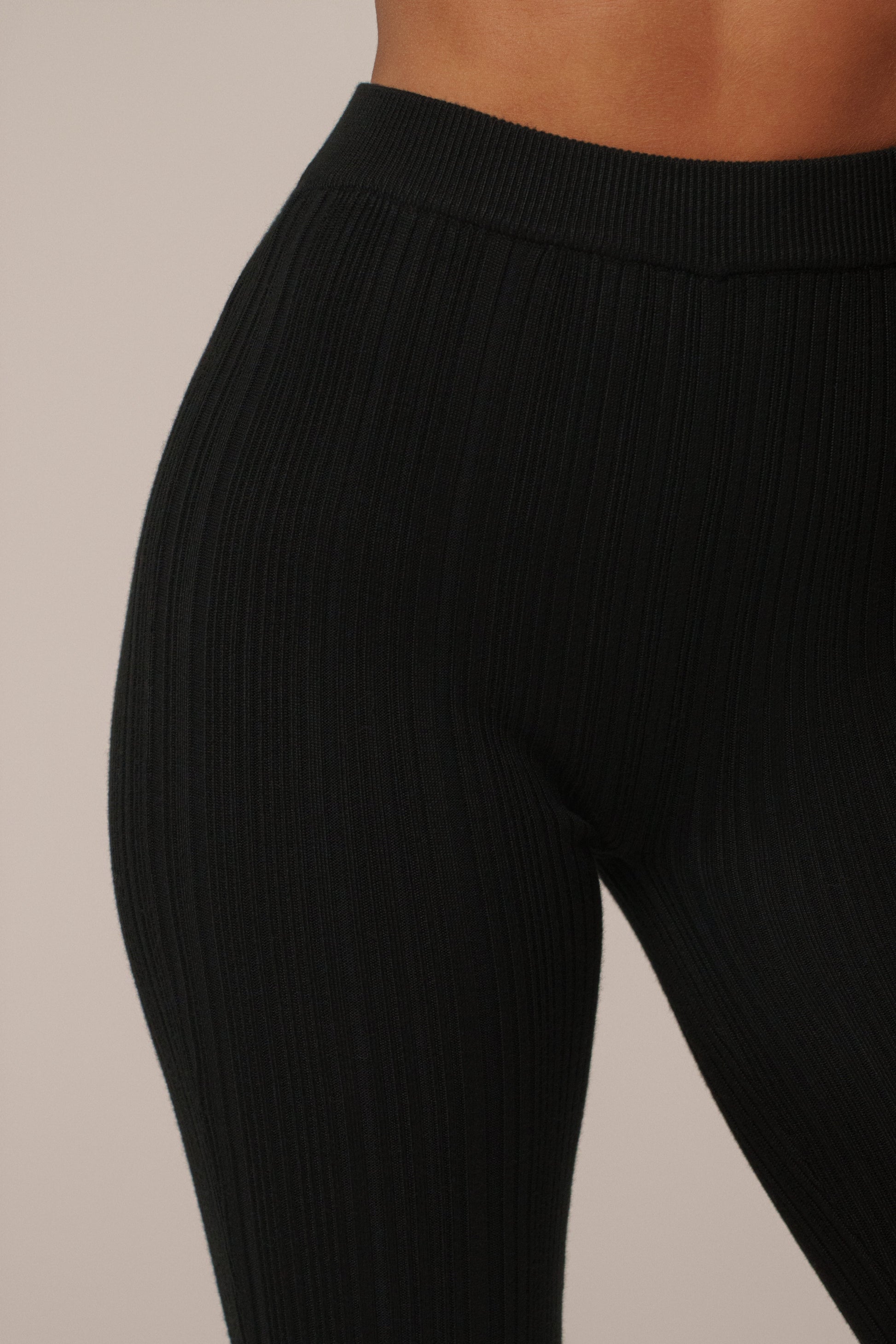 Black Ribbed High Waist Leggings JLUXLABEL