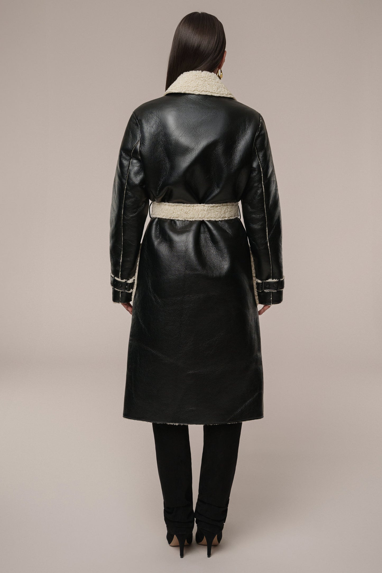 Black/Ivory Sherpa And Faux Leather Coat JLUXLABEL